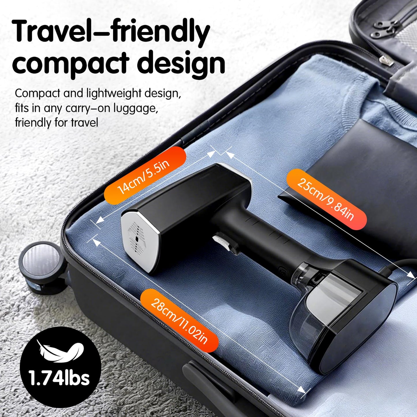 2000W Powerful Handheld Steamer for Clothes, 10-Second Heat-Up, 40g/min Steaming, 350ml Tank, 3 Adjustable Settings & Leak-Proof Design, Portable Garment Steamer for Travel and Home Use