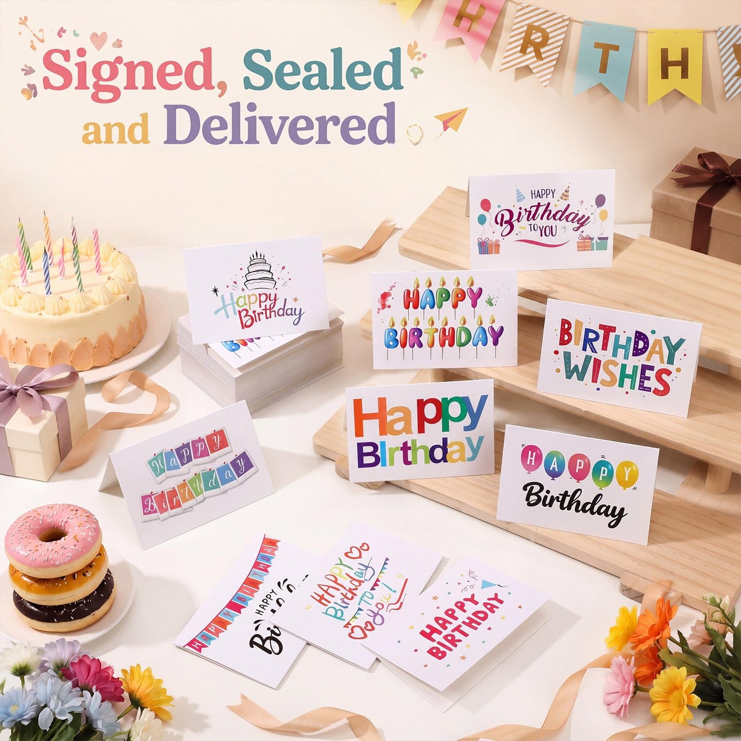 Gueevin 200 Pcs Happy Birthday Cards Bulk with Envelopes and Stickers 3.5 x 5 Inch Birthday Greeting Blank Cards, 10 Designs for Work, Friends, Family, Party Supplies (Lively and Adorable)