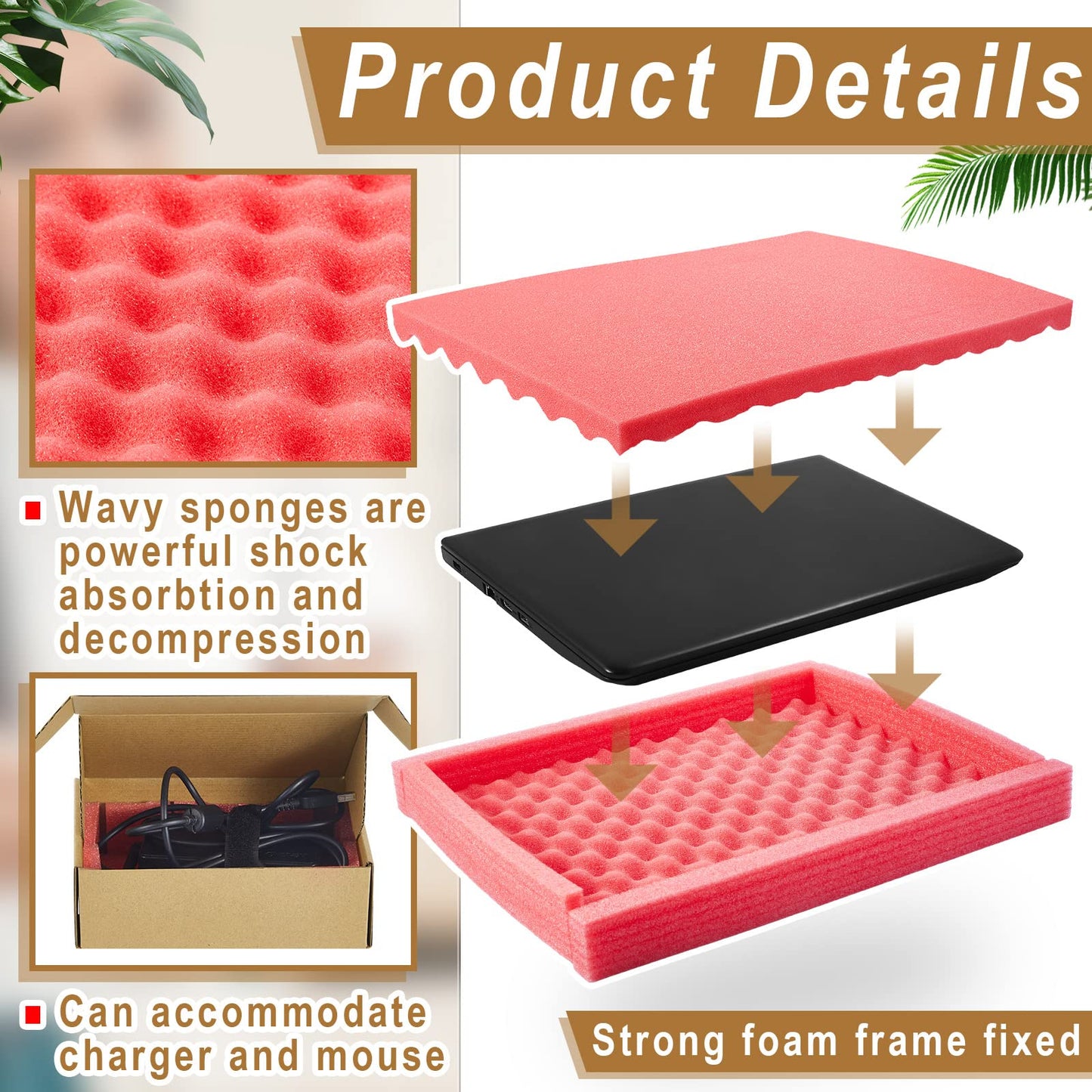 2 Sets Laptop Shipping Box with Foam Protection Computer Mailing Box up to 17 Inch with Charger Boxs, Foam Frame, Foams Sheets Padding Kraft Secure Mailing Boxes for Packing Moving 16.7x13x2.5 Inch
