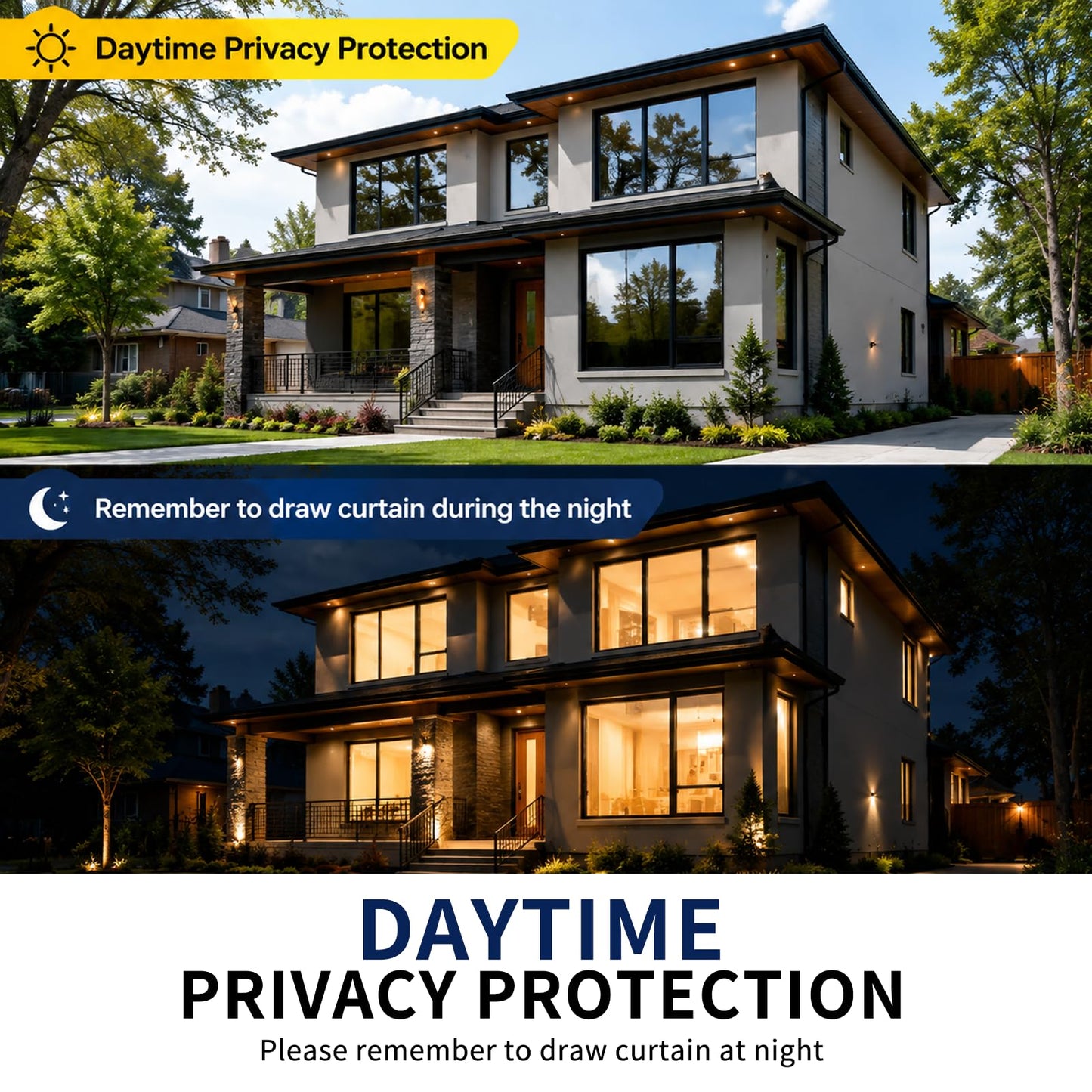 WPCTEV One Way Window Privacy Film, See Out Not In Daytime Mirror Tint for Home, Heat Blocking Window Film with Sun & UV Control Static Cling Reflective Glass Covering Black Silver 35.4Inch x 16.4Feet