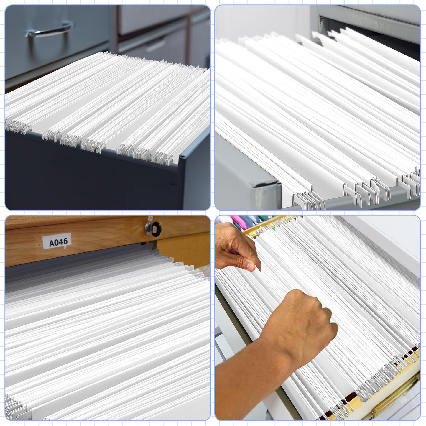 Resholder 25 Pack White Hanging File Folders Legal Size Hanging Folders with 1/5 Cut Label Tabs for Filing Cabinet Files Office, School Desktop File Storage