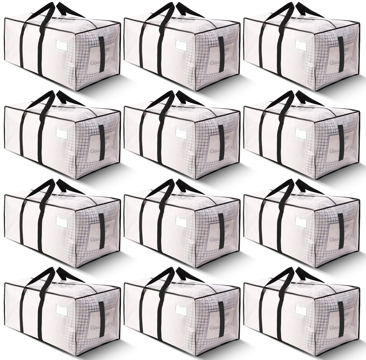 HOMESURE Supports 200lbs Heavy Duty Moving Bags - Strong Zipper & Wrap-Around Handles - Water-Resistant Storage Totes, Durable Alternative to Moving Boxes - 12 Pack - Semi-Transparent