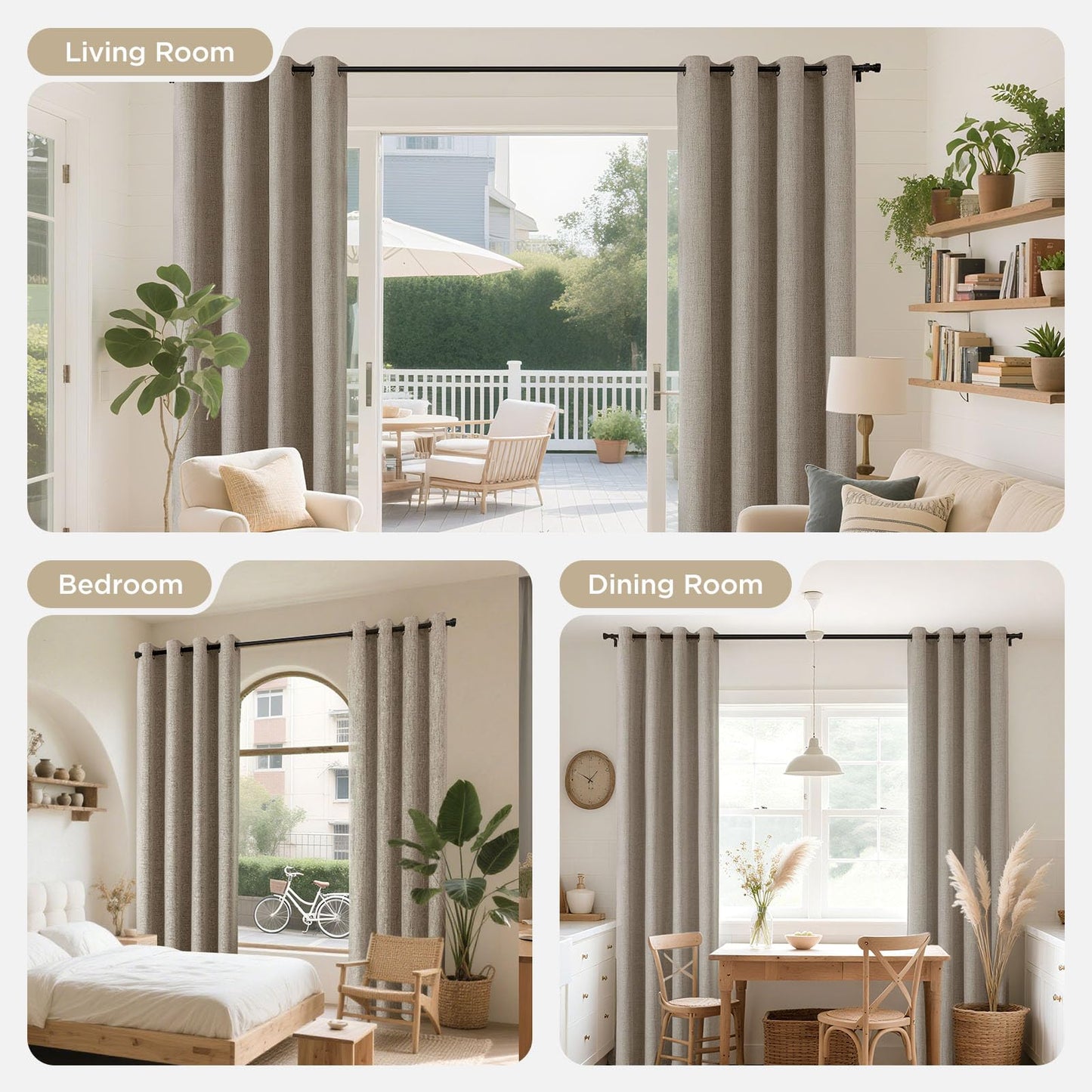 Joydeco Blackout Curtains 96 Inches Long 2 Panels Burg, Room Darkening Curtains for Bedroom, 100% Black Out Textured Thermal Drapes Privacy Protection 2 Panels Set(W52 x L96 Inch, Linen)