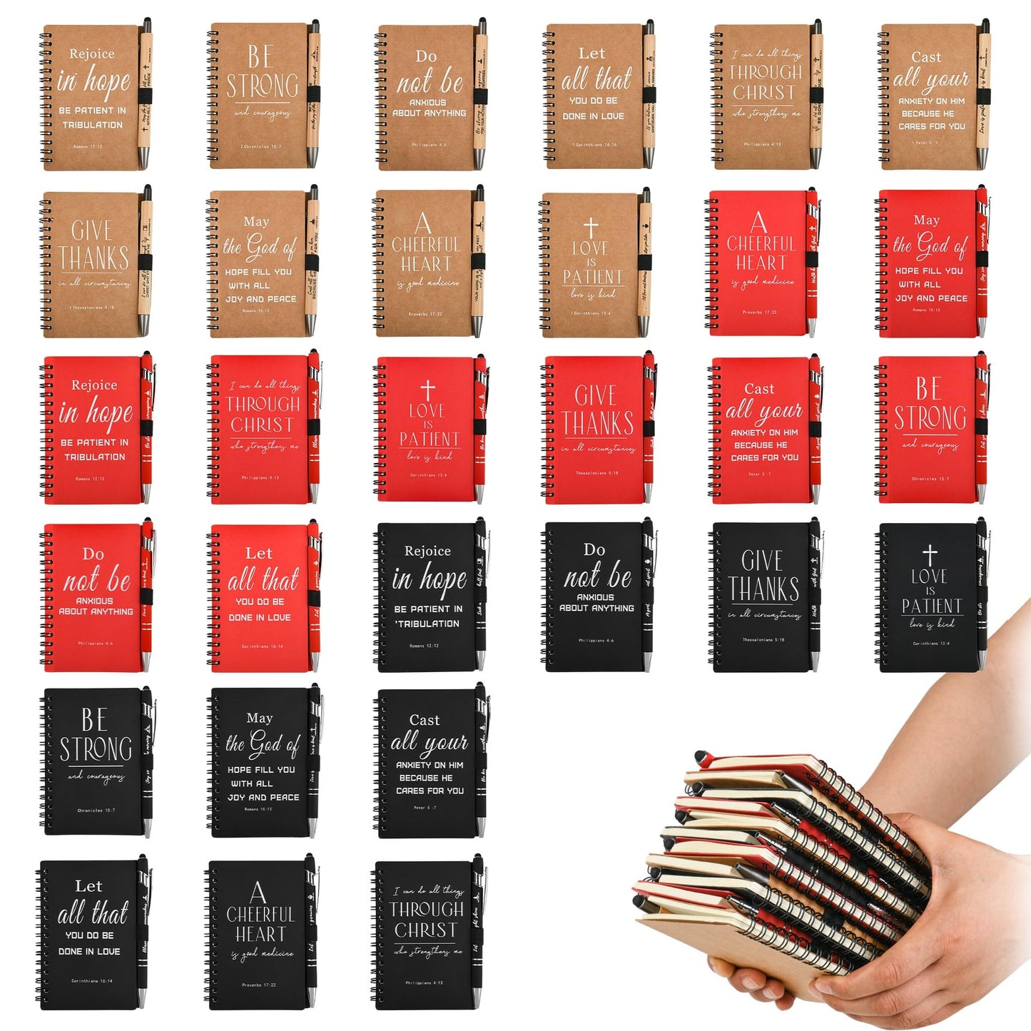Christian Prayer Journal Spiral Notebooks Bulk with Pens - Small Notepads (4.13”x5.43”) - Father Day Gifts for Women ,Church Members & Bible Study Groups (30 sets multicolor)