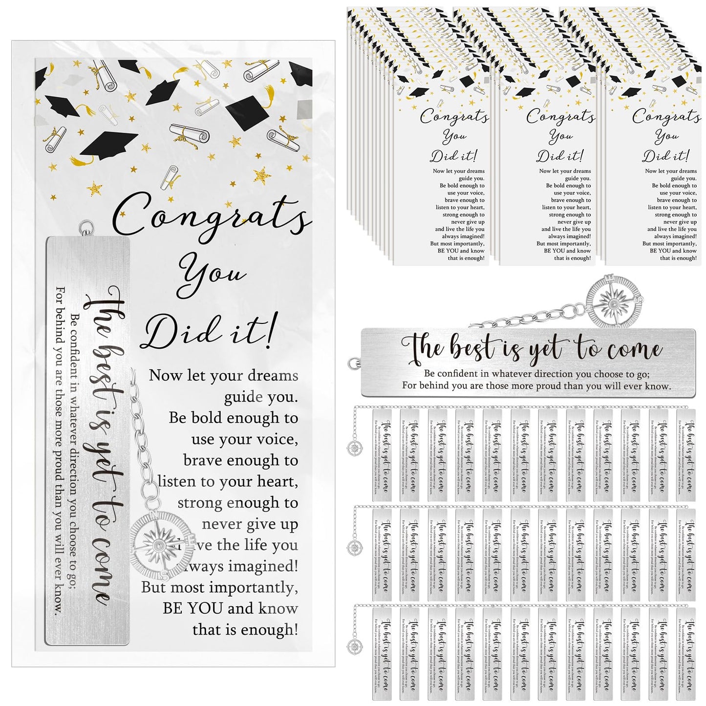 Skyygemm 36 Sets Graduation Bookmarks Gift Bulk, 2026 Grad Compass Bookmark Gift Set with Advice Cards and Organza Bags, Inspirational Graduation Party Favors for Graduates