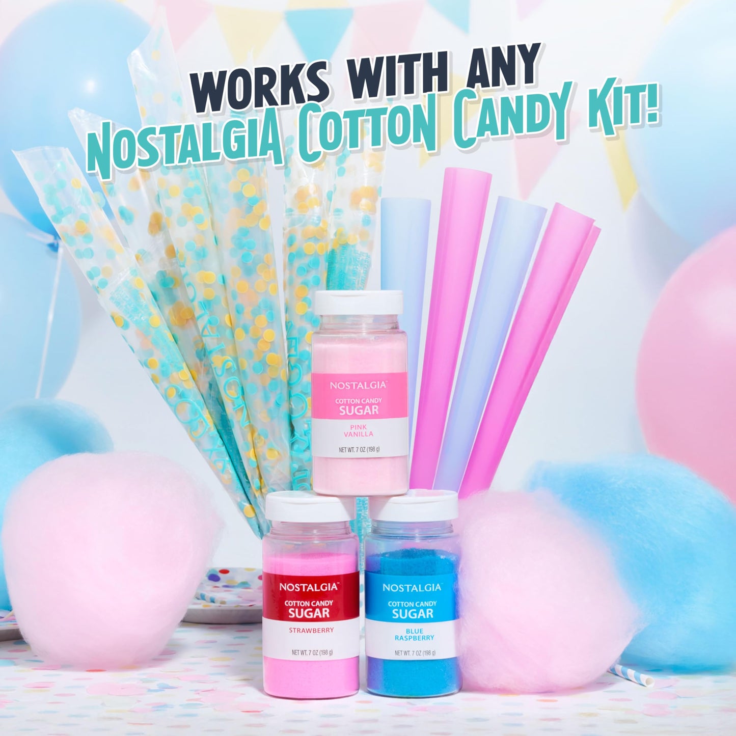 Nostalgia Countertop Cotton Candy Machine – Use Normal or Sugar-Free Candy or Flossing Sugar – Includes 2 Reusable Cones and Measuring Scoop – Aqua