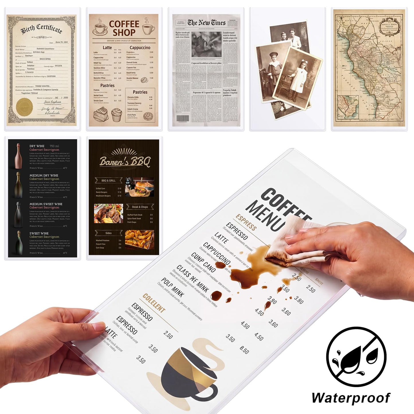 Henoyso 45 Pcs 8.5" x 14" Clear Plastic Menu Sleeves Covers Legal Size for Restaurant Menu Protector, 8.5" x 14" Rigid Print Protectors, Clear Hard Plastic Protective Sleeves Covers