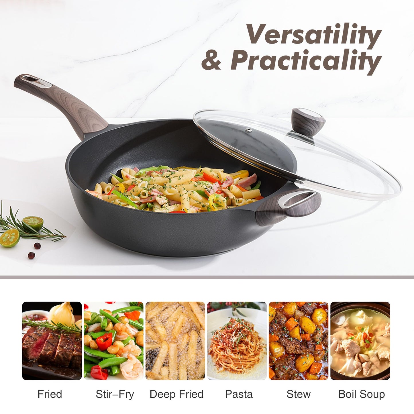 SENSARTE Nonstick Frying Pan Skillet with Lid, 10.5 Inch Deep Frying Pan, 3.8 Qt Non Stick Saute Pan with Cover, Induction Pan, Healthy Non Toxic Cooking Pan with Helper Handle, PFOA PFOS Free