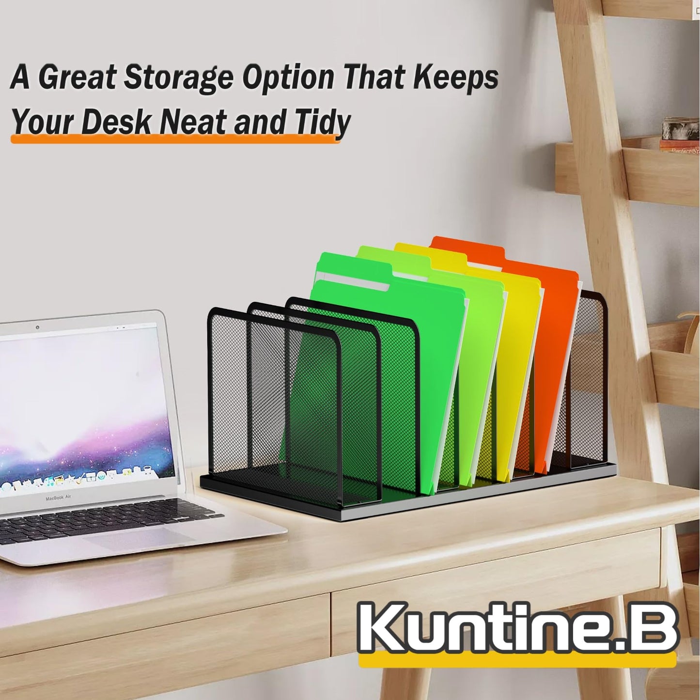Kuntine.B Desk File Organizer Upright Mesh Desktop Organizer File Sorter Office Organization File Holder for Home, Office & Classroom (Black, 2 Pack 7-Section)