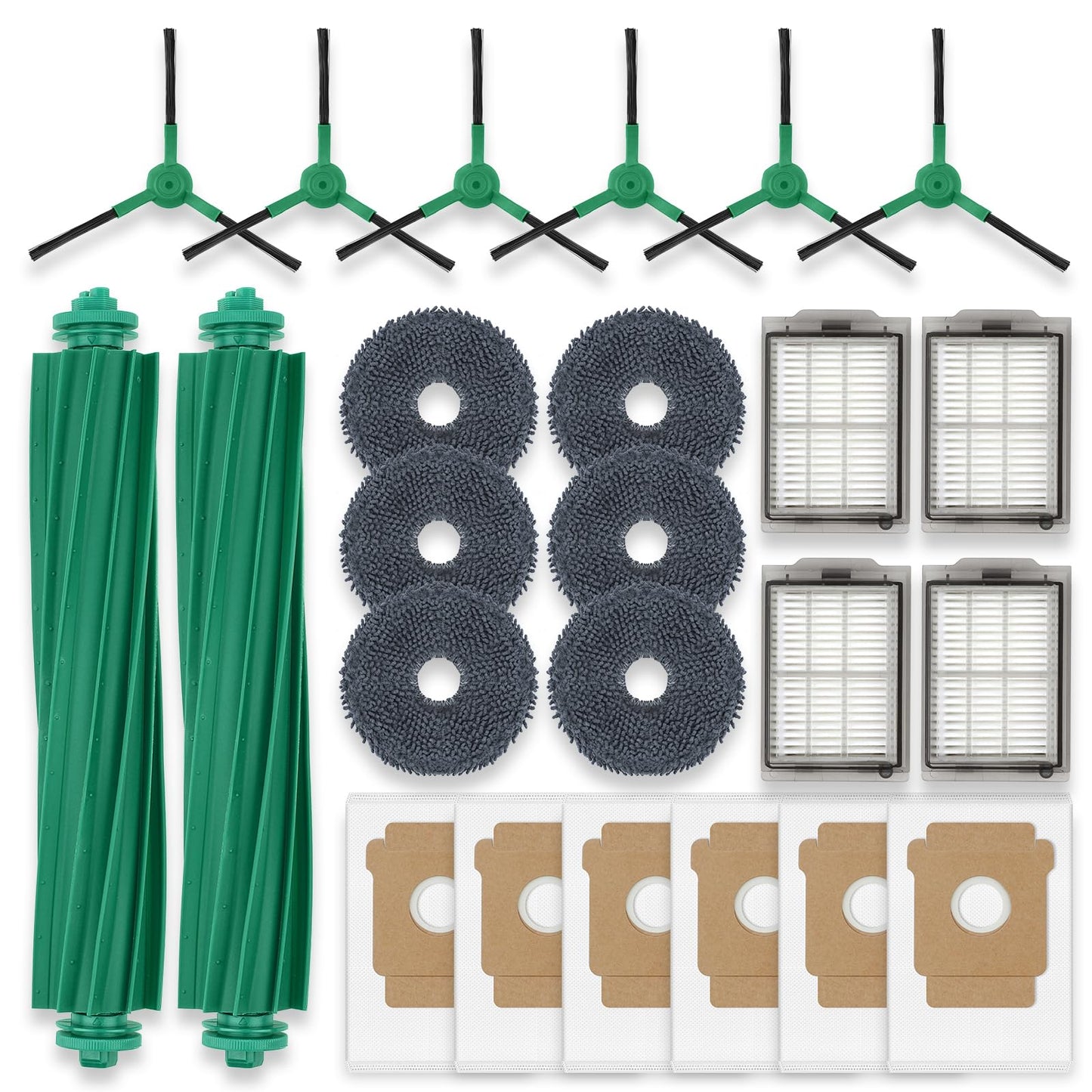 Replacement Parts for iRobot Roomba Plus 405 Combo/505 Combo Robot Vacuum Accessories, 2 Roller Brush, 6 Mop Pads, 4 Filters, 6 Side Brush, 6 Vacuum Bags