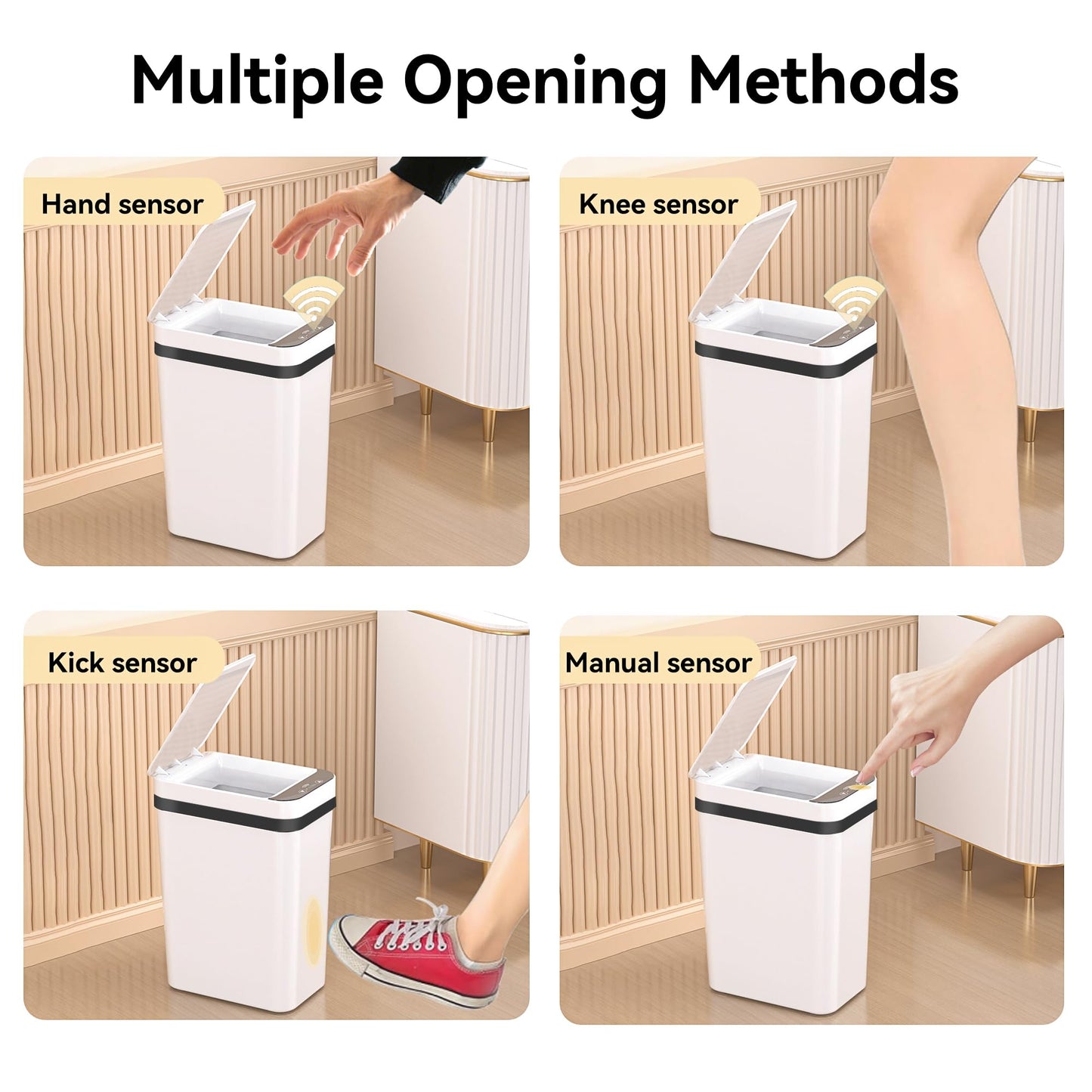 FRESHLIX 3 Pack Bathroom Trash Can 2.6 Gallon Small Touchless Automatic Motion Sensor Trash Cans Slim Waterproof Garbage Bin with Lid for Kitchen, Office, Bedroom White