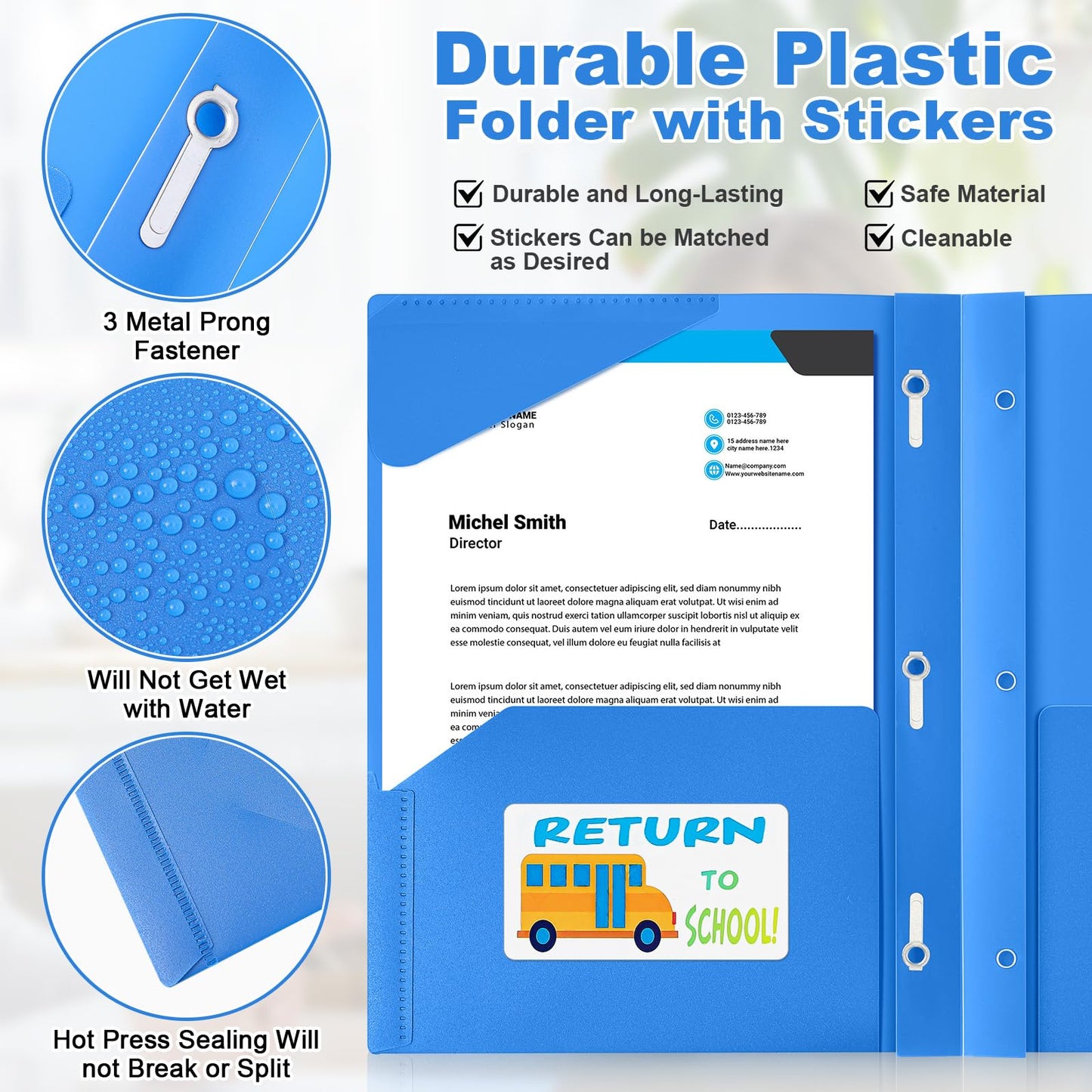Henoyso 24 Set Take Home Folders with Clear Front Pocket, School-to-Home Communication Folder Bulk for Back to School Classroom, Heavy Duty Plastic Parent-Teacher Homework Folders (Blue)