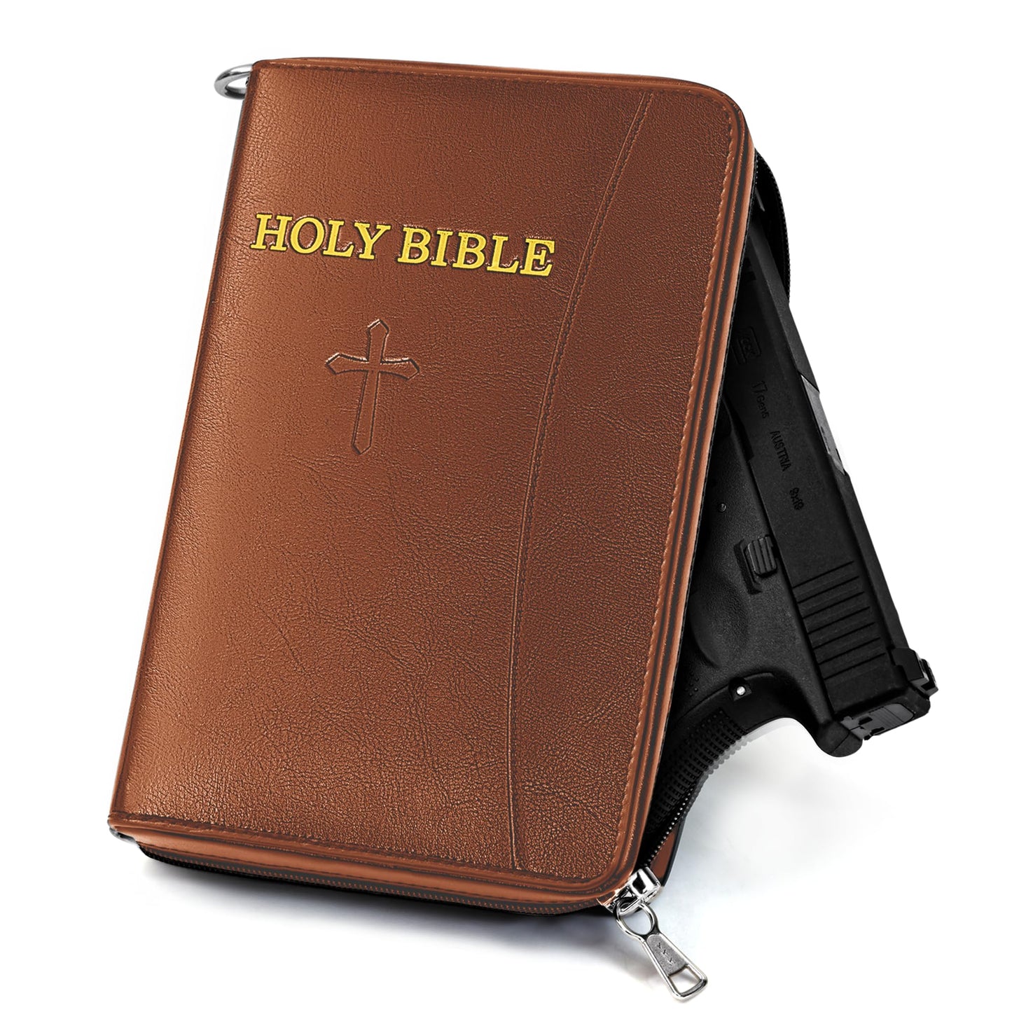 Concealed Carry Holster, Holy Bible Leather Gun Bags, Lockable Soft Pistols Case, Hidden Gun Storage, Book Gun Case for 9mm& Glock&1911 Small Handguns, Perfect Way to Hide Gun (Brown)