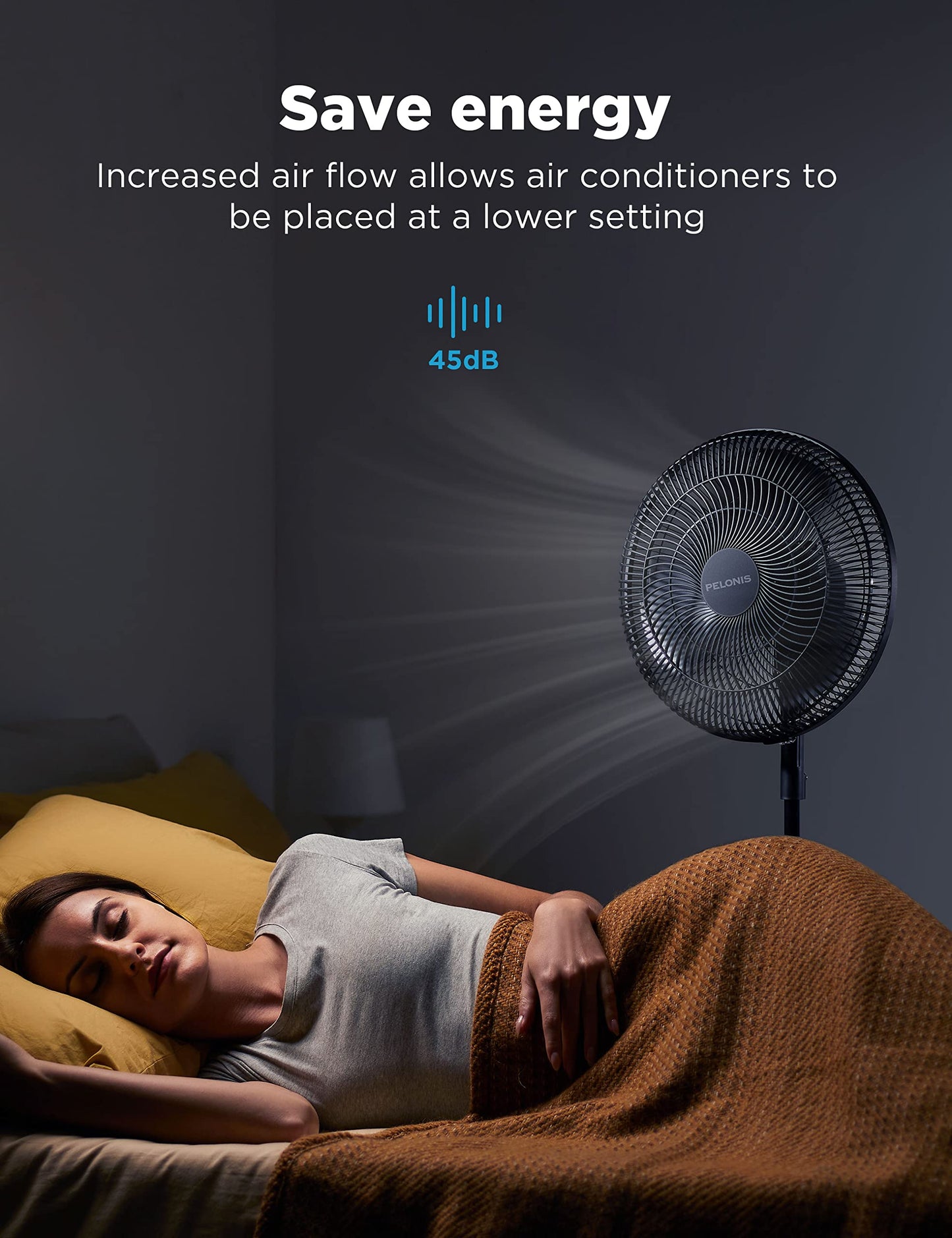 PELONIS 16 inch Pedestal Fan for Bedroom , Oscillating Fan, 3-Speeds, 90° Oscillation, Adjustable Height, Floor Fan, Standing Fan for Living Room, Kitchen, and Home office, Black