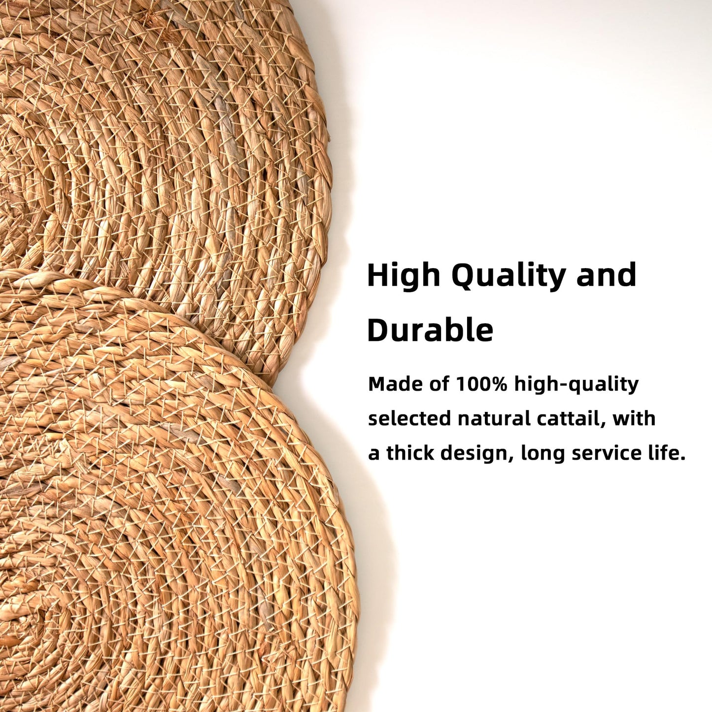 13 Inch Round Woven Plate Placemats Set of 15, Farmhouse Rustic Straw Braided Chargers Place Mats, TwinnekYR Large Boho Cattail Weave Table Mats, for Dining Plates Table Decor Home Wedding Party
