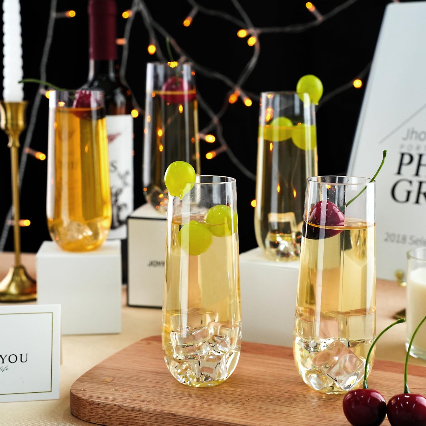 Bestluck 48 Pack 9 oz Stemless Plastic Champagne Flutes, Clear Disposable Champagne Toasting Glasses, Shatterproof and BPA-Free Drinkware for Party & Graduation & Wedding