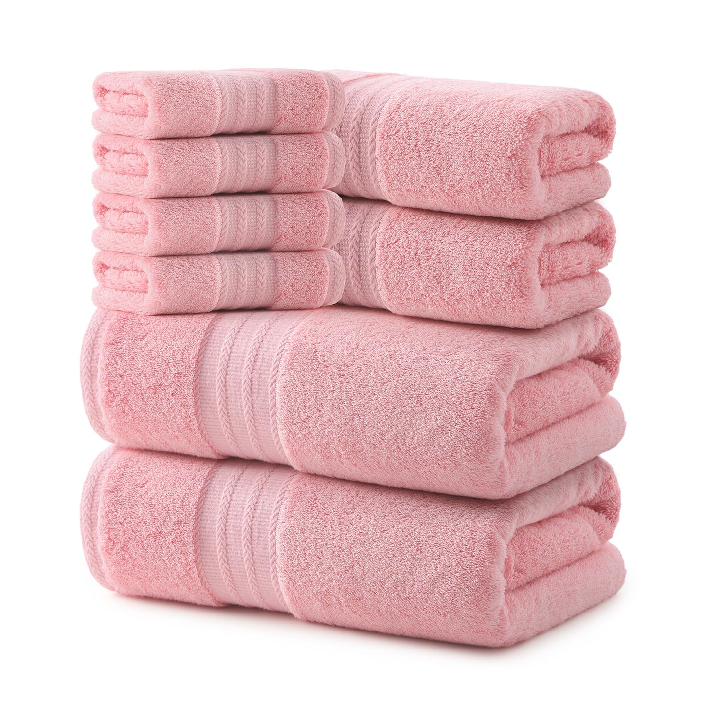 REDKISS Pink Towel Set of 8-100% Cotton Luxury Bath Towels Set for Bathroom, 600 GSM Highly Absorbent Bathroom Towel with 2 Large Bath Sheet, 2 Hand, 4 Washcloths, Pink Shower Towels for Dorm