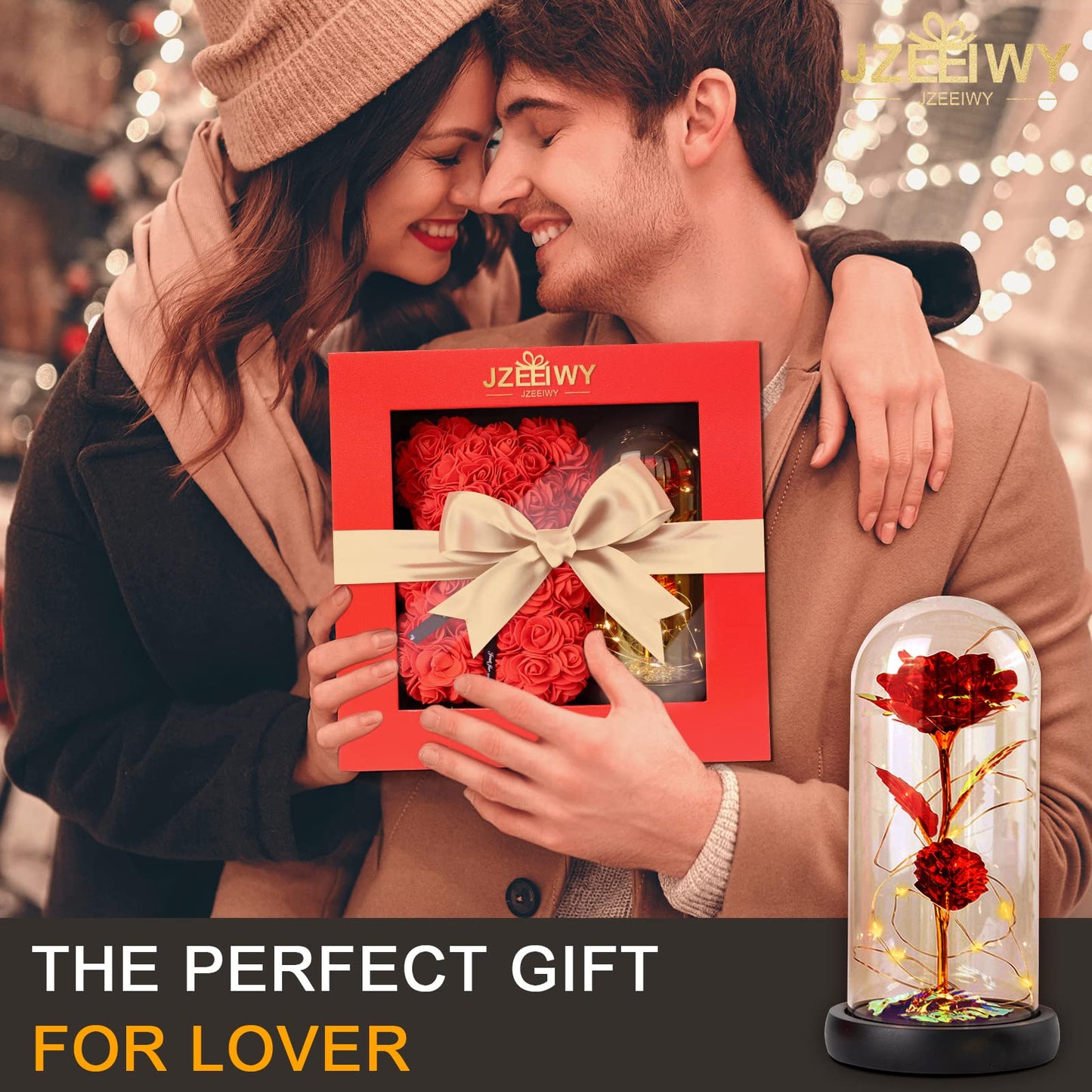 JZEEIWY Flower Rose Bear for Mom,Perfect Birthday Romantic Gift for Wife Daughter Girlfriend Friend Her,Light up Rose in Glass Dome for Birthday Anniversary Mothers Day Valentines Day