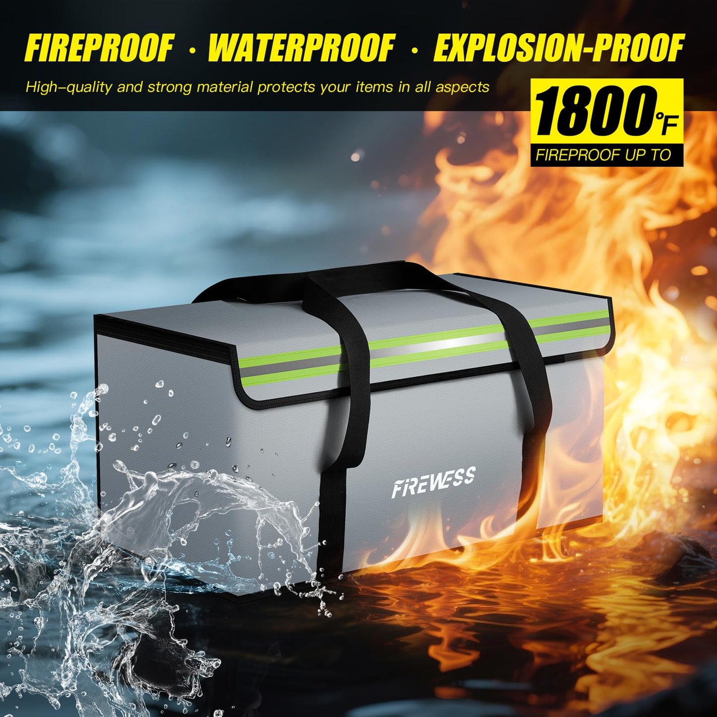 Large Fireproof Safe Bag, 24x12x12'' Fireproof Document Bag, Large capacity waterproof storage bag with reflective strips, Firesafe Box for File,Cash,Passport,Keys