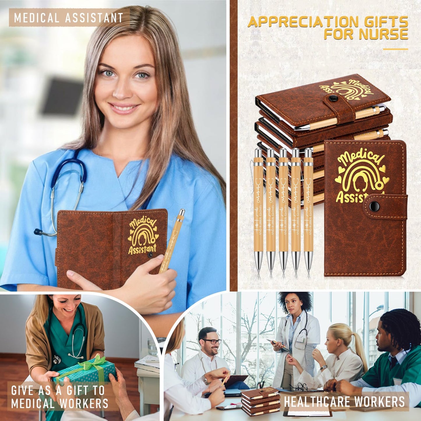 Yexiya 24 Set CNA Week Appreciation Gifts Set A6 Leather Journal with Ballpoint Pens Notebook Bulk for Doctor, Nursing, Certified Medical Assistant, Healthcare Clinical Intern Gifts