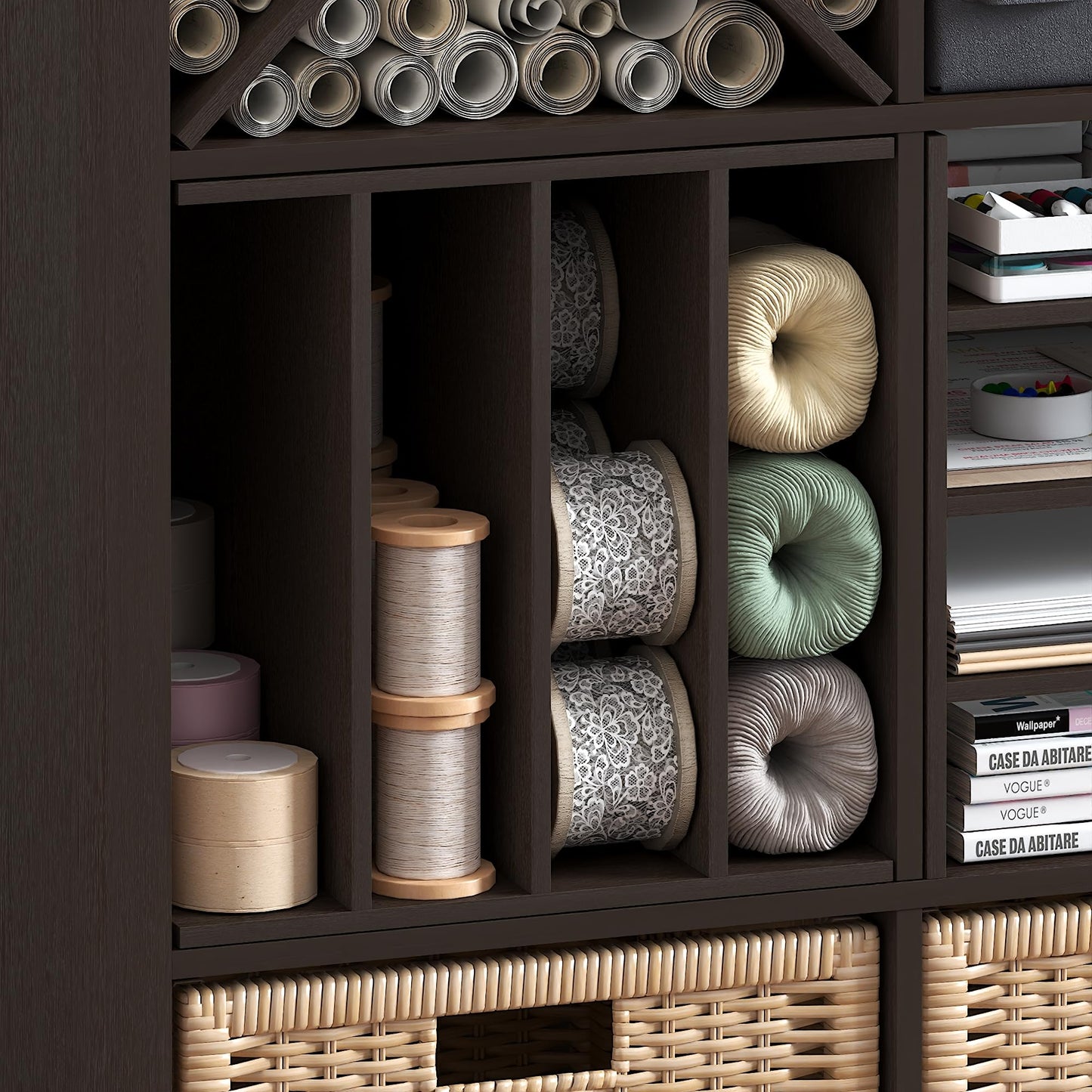 Furinno Cubicle Cube Insert, 3-Shelf Cube Organizer, 3-Tier Shelf Accessory, Fits into Furinno Triple Thick Cubes, IKEA Kallax, for Organizers and Storage, Black Dark Oak