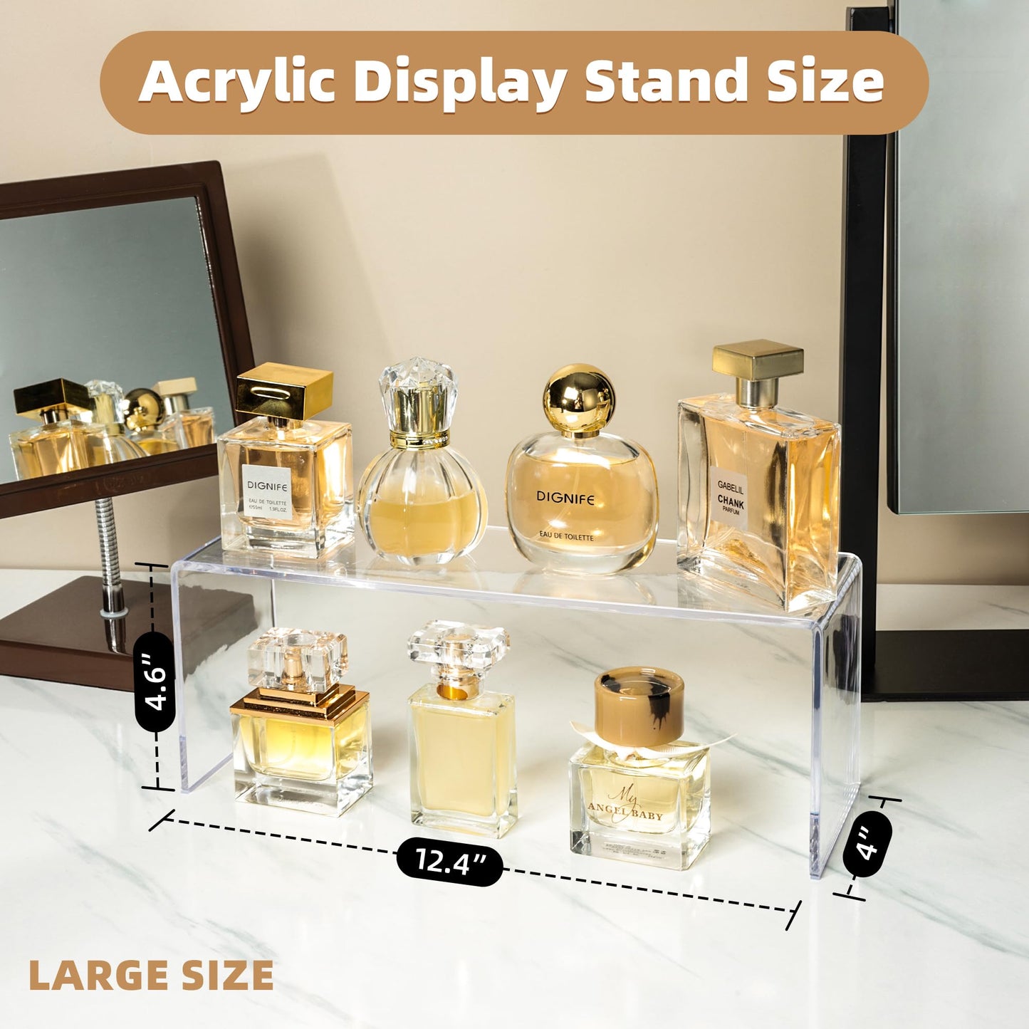 Aminigram 12 Pack Large Acrylic Risers Display Stands,Perfume Organizer Stand, Clear Acrylic Shelf for Show Decor Display, Toys, Cupcake and More(12.4 x 4 x 4.6 inches)