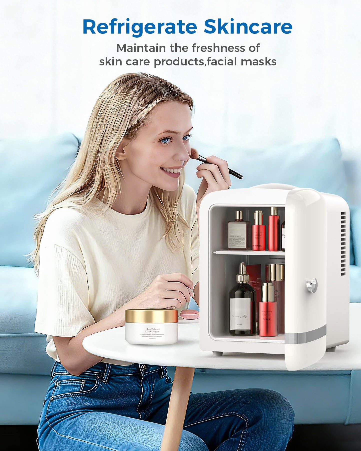 Electactic Mini Fridge for Bedroom, 4L/6 Cans Small Cosmetic Fridge for Skincare, Makeup, Medicine & Beverage, Portable Desk Fridge Cooler and Warmer for Kids, Car, Office, Dorm, White
