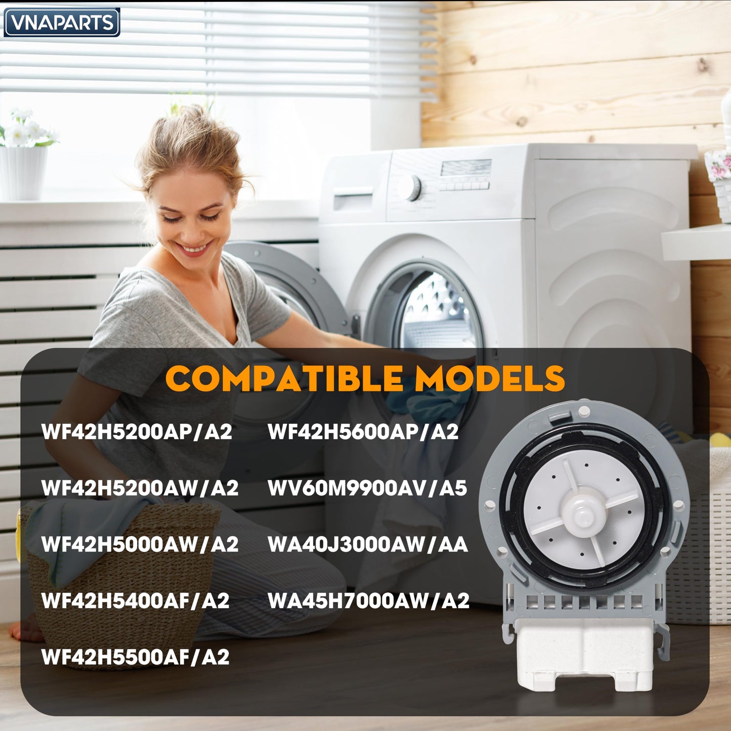 【2025 Upgraded】 Washer Drain Pump Motor For Samsung WF42H5200AP/A2 WF42H5200AW/A2 WF42H5000AW/A2 WF42H5400AF/A2 WF42H5500AF/A2 WF42H5600AP/A2 WV60M9900AV/A5, WA40J3000AW/AA, WA45H7000AW/A2