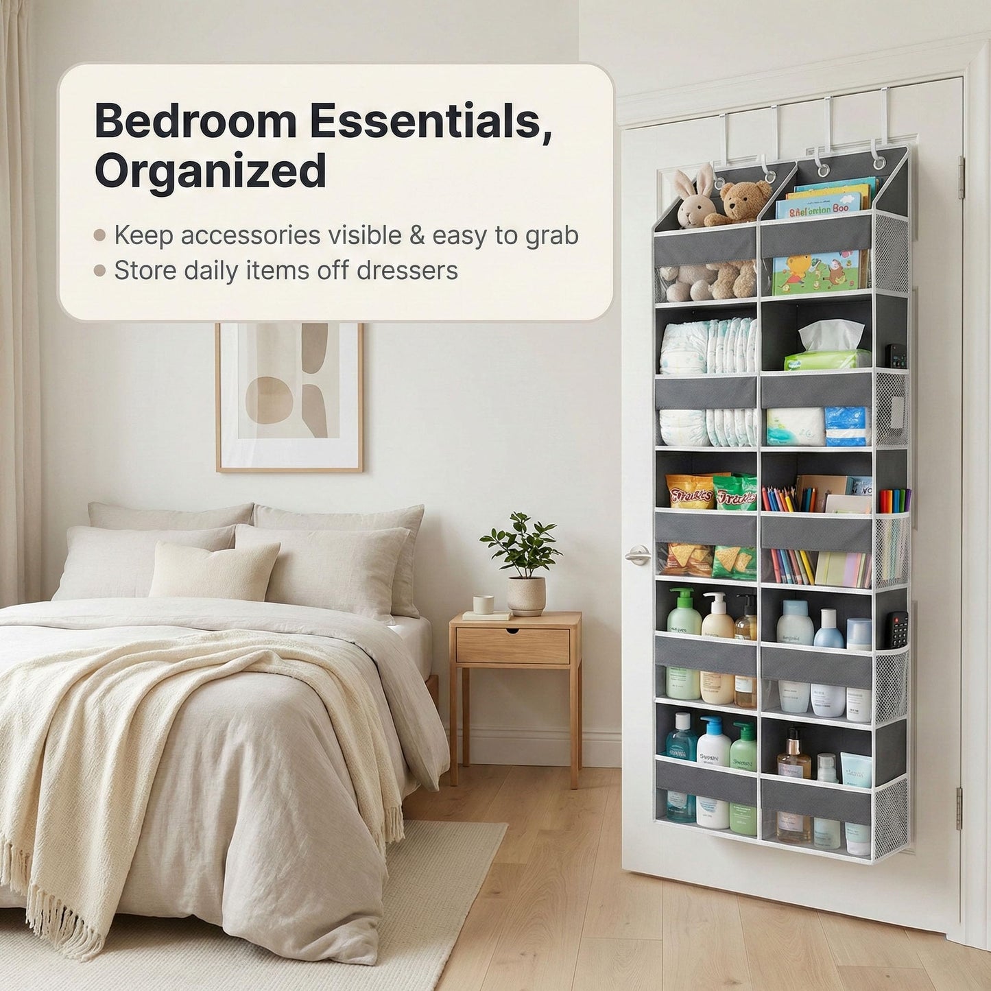 Camkey 10-Pocket Over the Door Organizer with Heavy-Duty 600D Oxford Fabric, Upgraded Hooks with Silicone Protectors for Dorm, Closet Storage, Bedroom, Bathroom