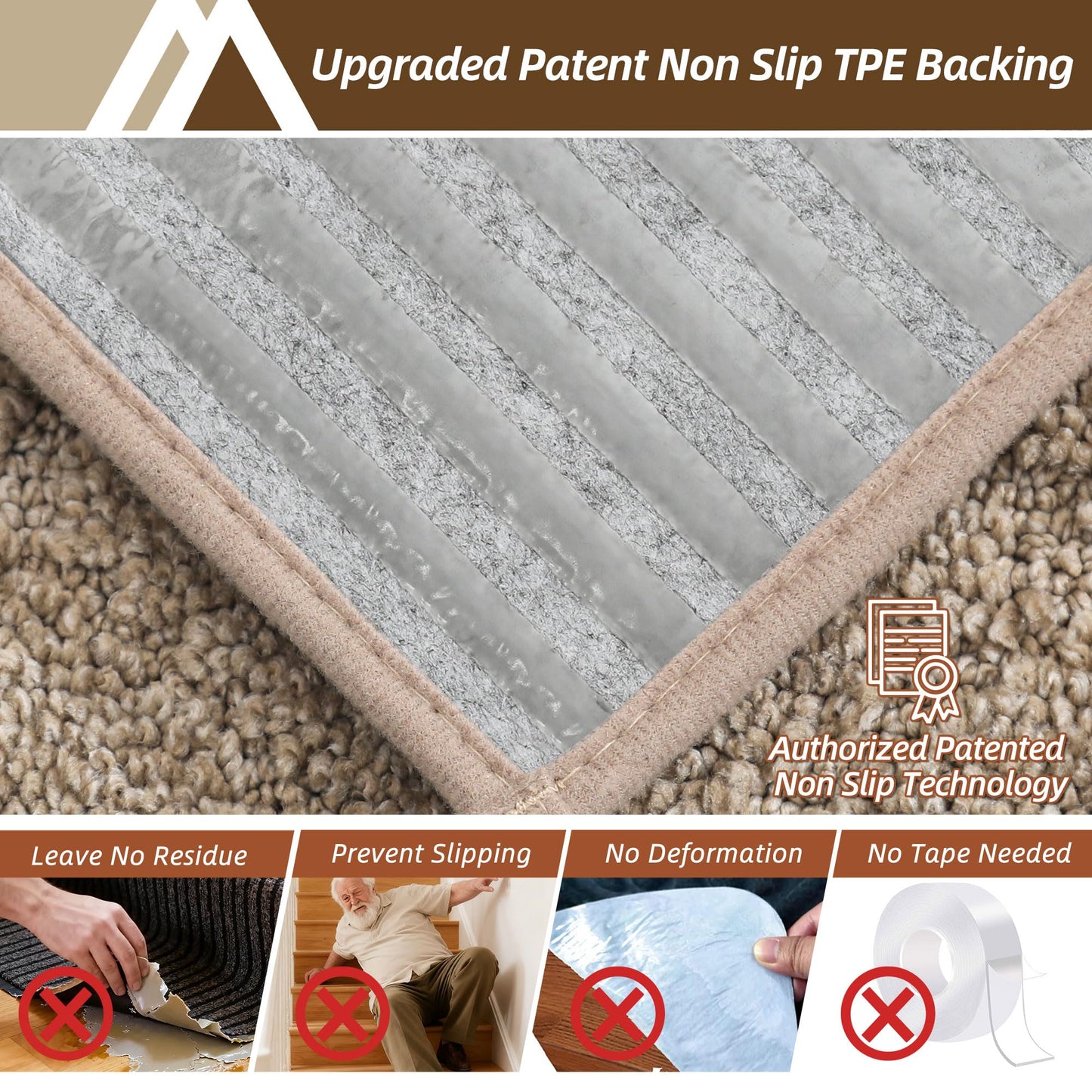 COSY HOMEER Edging Stair Treads Non-Slip Corner Indoor Stair Runners for Wooden Steps,Landing Slip Resistant Stair Rugs Mat for Kids and Dogs,100% Polyester TPE Backing,Beige,30x30 inch