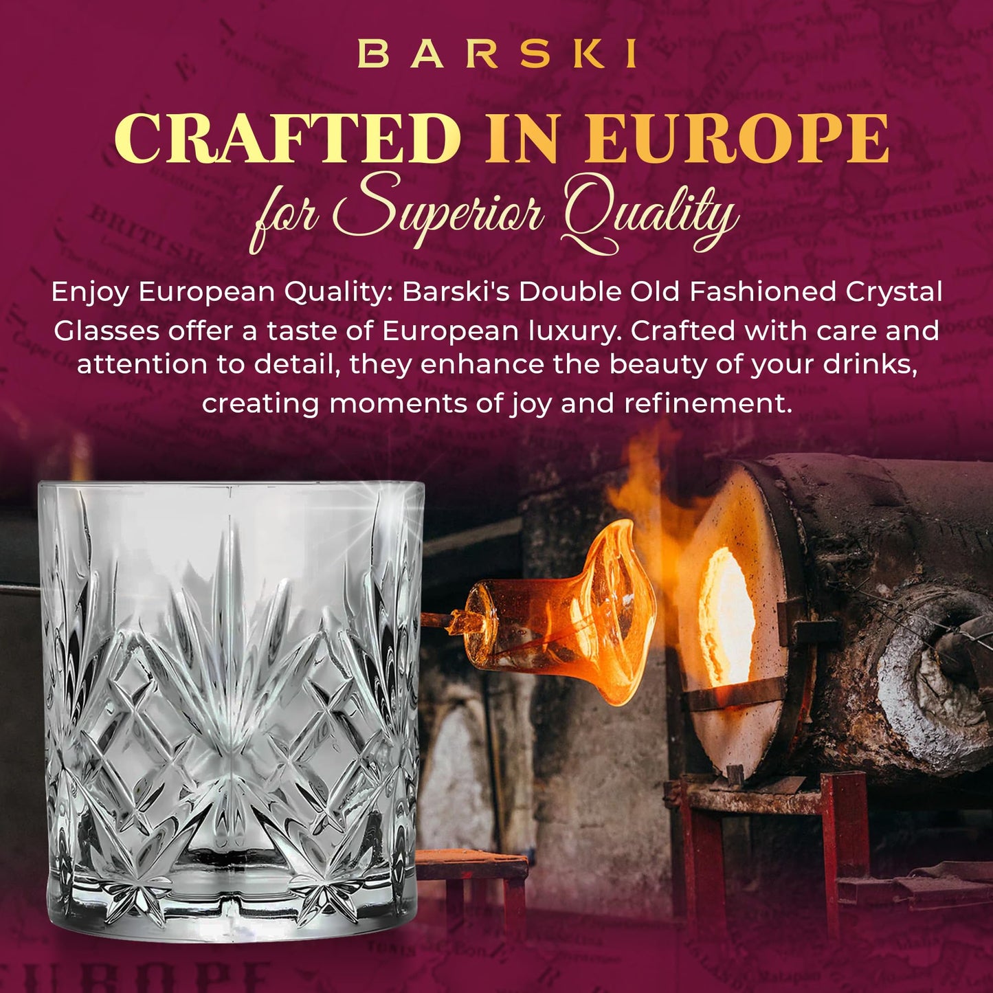 Barski Whiskey Glasses - Double Old Fashioned Rocks Glass - Set of 4 Lowball Tumbler - DOF Crystal Glass Tumblers - For Scotch - Bourbon - Water - Beverage - Drinking Glasses - 10.5 oz, Made in Europe