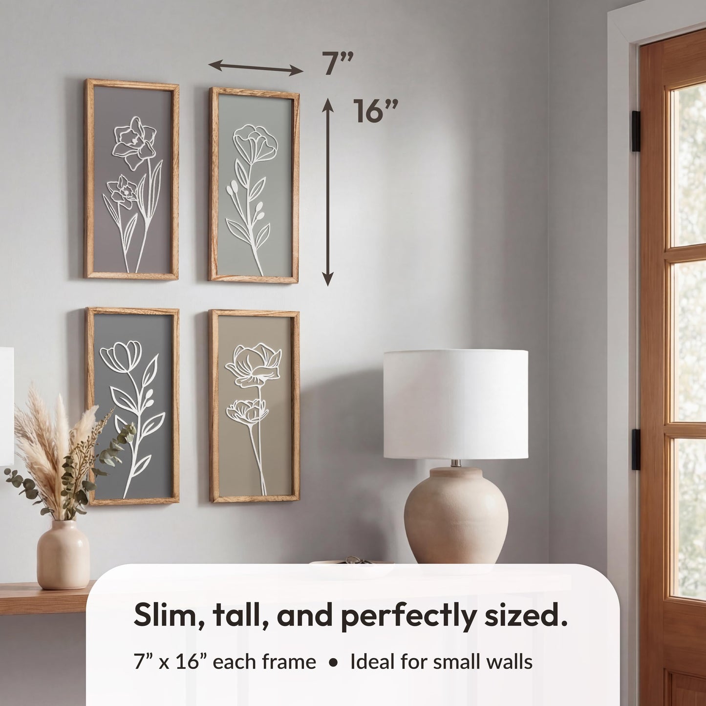 3D Wooden Floral Bathroom Wall Decor (Set of 4) Lightweight, Ready-to-Hang Framed Wall Art For Living Room, Bedroom, or Office - Premium Boho Botanical Farmhouse Decorations - Gift-Boxed