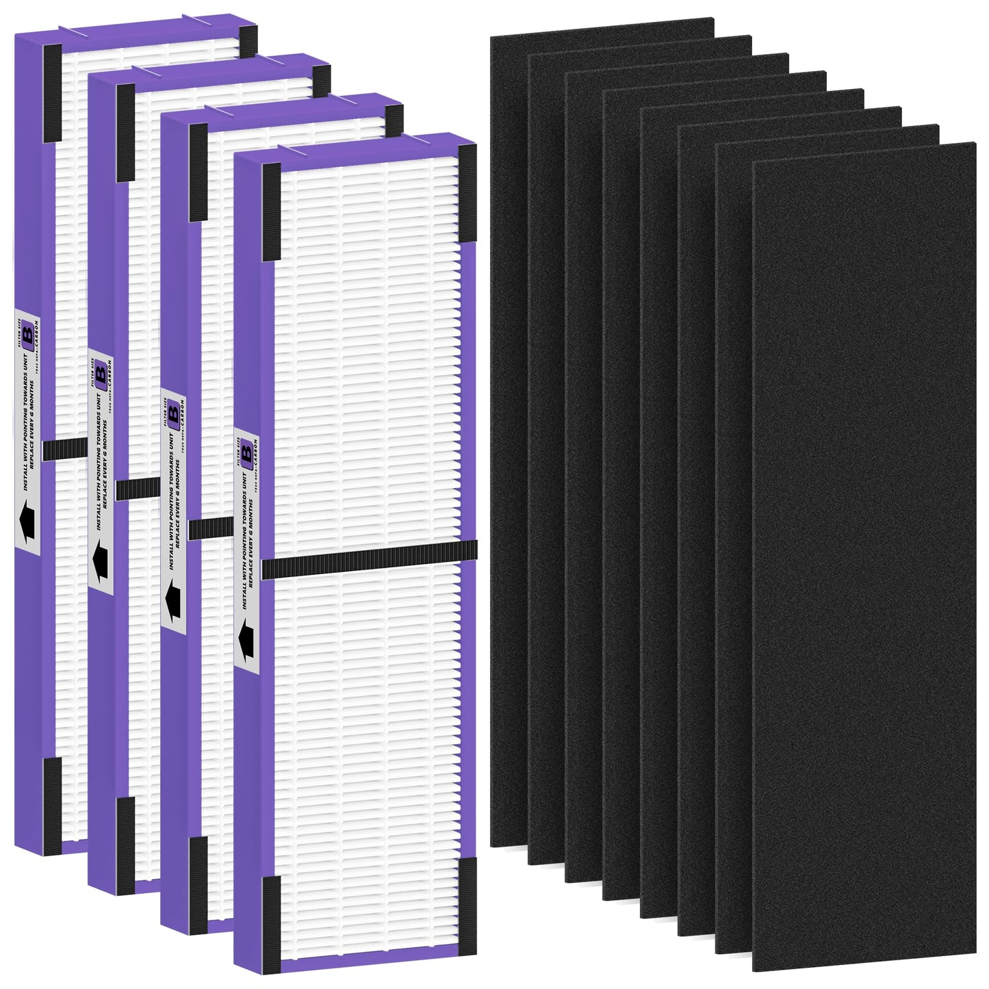 FLT4850PT Filter B Pet Replacement Compatible with G-Guardian AC4825, AC4300, AC4900, AC4825DLX, AC4850, CDAP4500 Air Purifier, 4 High efficiency Filters + 8 Activated Carbon Pre-Filters, Purple