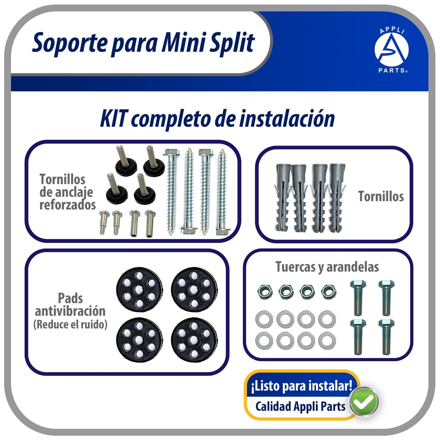 Appli Parts APAB-3160 Mini Split Wall Mounting Bracket, Heavy Duty Outdoor Support Up to 352 lbs. Fit 5000 to 36000 BTU Units, Includes Level Cross Bar, Anti Vibration Pads and Full Installation Kit