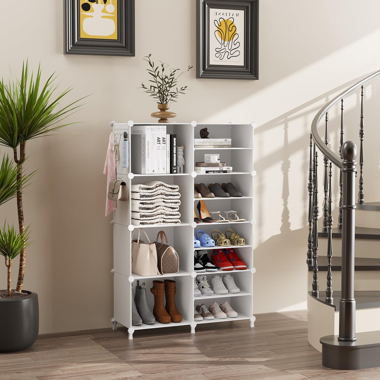 AWTATOS Closet Organizer 8 Cube Storage Shelves Closet Clothes Organizers and Storage Stackable Cubby Shelving for Closet Bedroom Living Room Office White