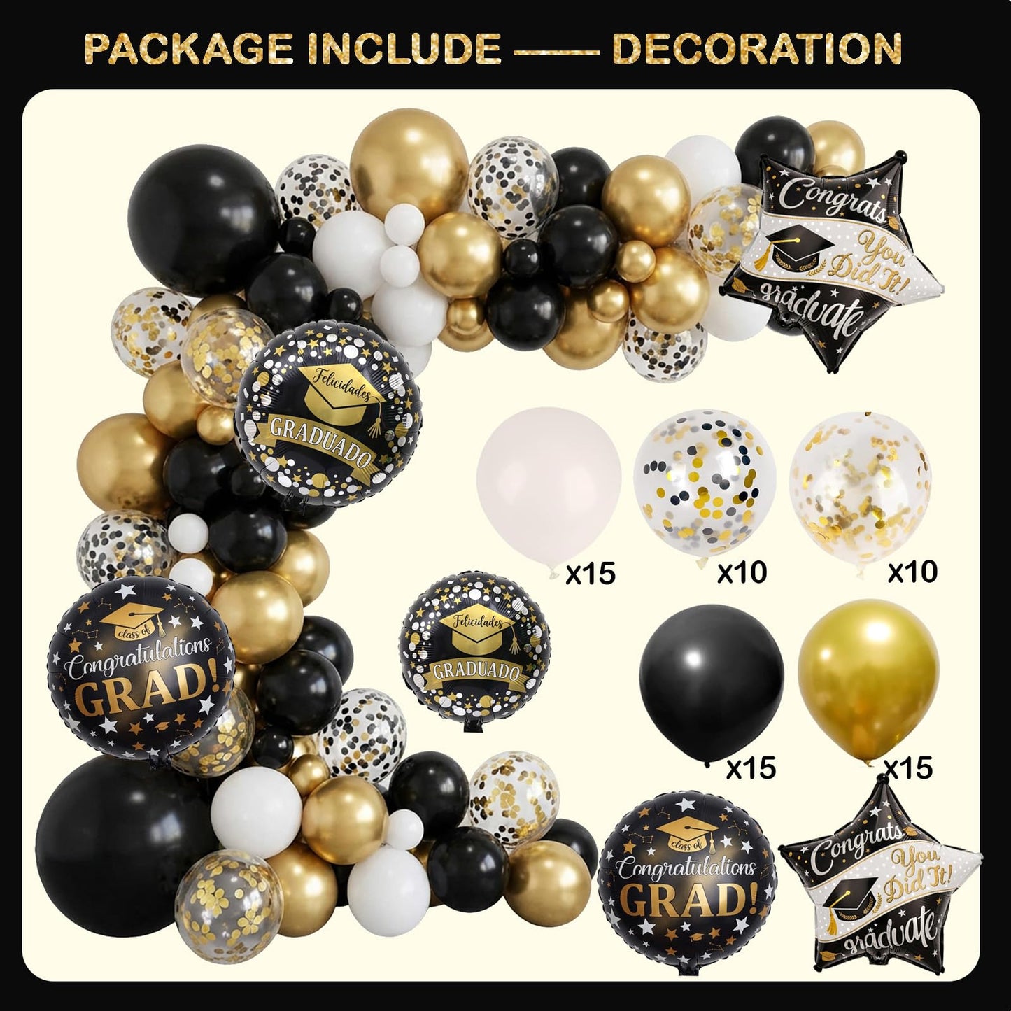 Black and Gold Graduation Decorations Class of 2026 - Graduation Balloon Boxes, Balloon Arch Garland Kit, Fringe Curtains, Party Decorations 2026 for Any Grades