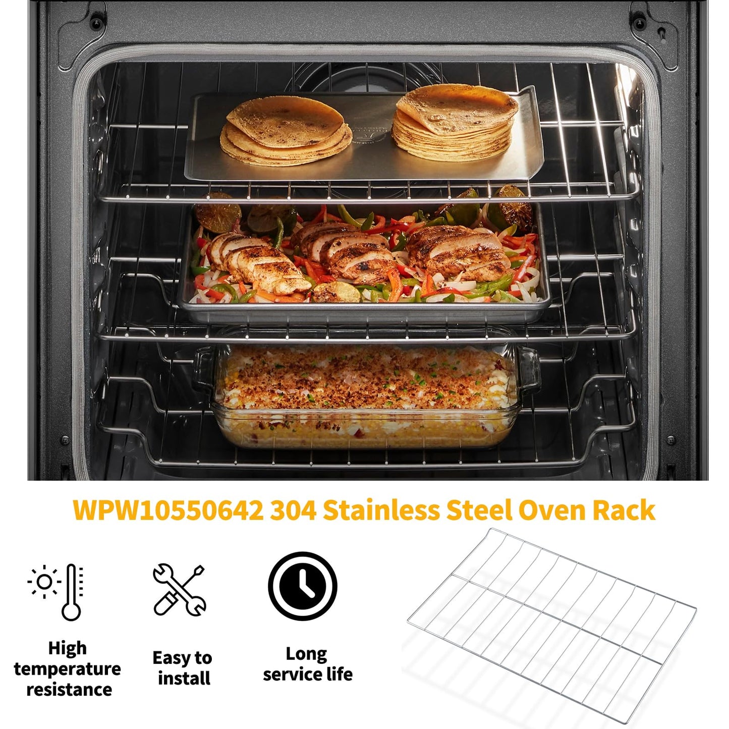 Allstare W10550642 Oven Rack Replacement Parts for Whirlpool Stove Oven Rack Amana Range Parts 304 Stainless Steel Oven Rack WPW10550642 WFG320M0BS3 WFG505M0BS3 25 x 15 Inches Oven Shelf Wire Rack