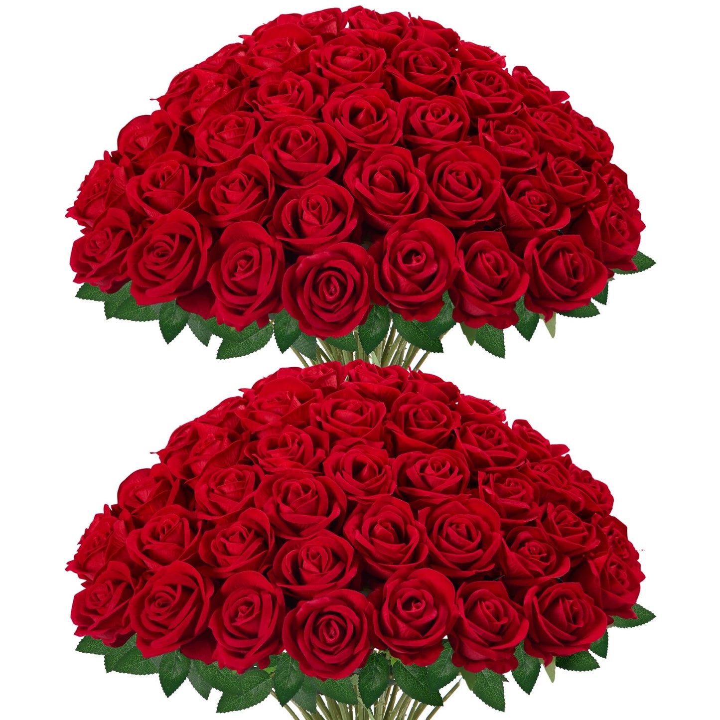 InnoGear 50 Pcs Red Roses Artificial Flowers, Fake Velvet Silk Rose Bulk Faux Flower for Mother's Gift Decoration DIY Wedding Centerpieces Proposal Bridal Bouquets Party Floral Decor (50, Red)