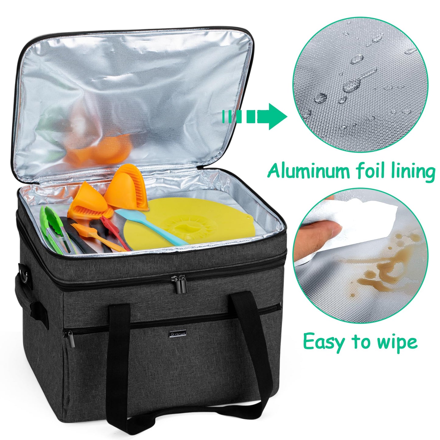YARWO Slow Cooker Bag Compatible with Crock-Pot/Hamilton Beach 8-10 Quart, Double Layers Slow Cooker Travel Carrier Case for Kitchen Appliance and Accessories, Black (Bag Only)