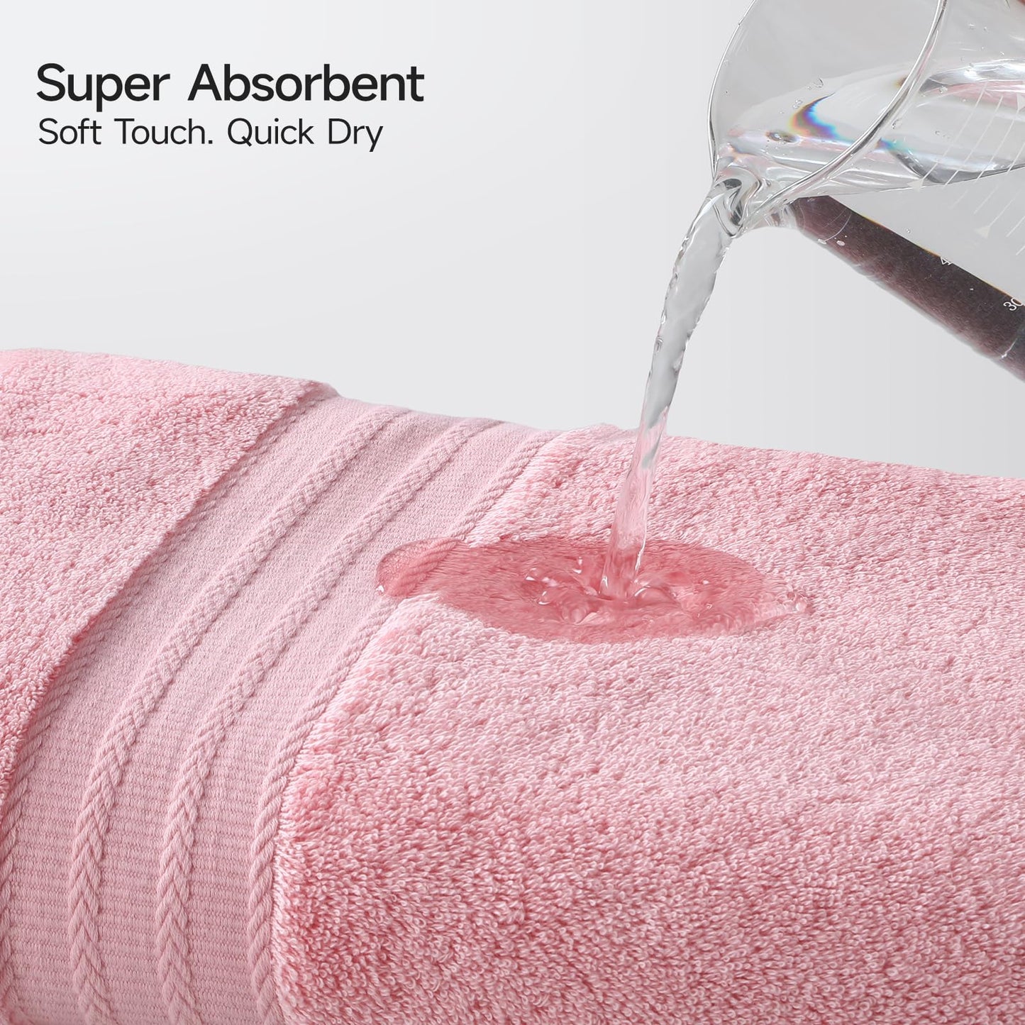 REDKISS Pink Towel Set of 8-100% Cotton Luxury Bath Towels Set for Bathroom, 600 GSM Highly Absorbent Bathroom Towel with 2 Large Bath Sheet, 2 Hand, 4 Washcloths, Pink Shower Towels for Dorm