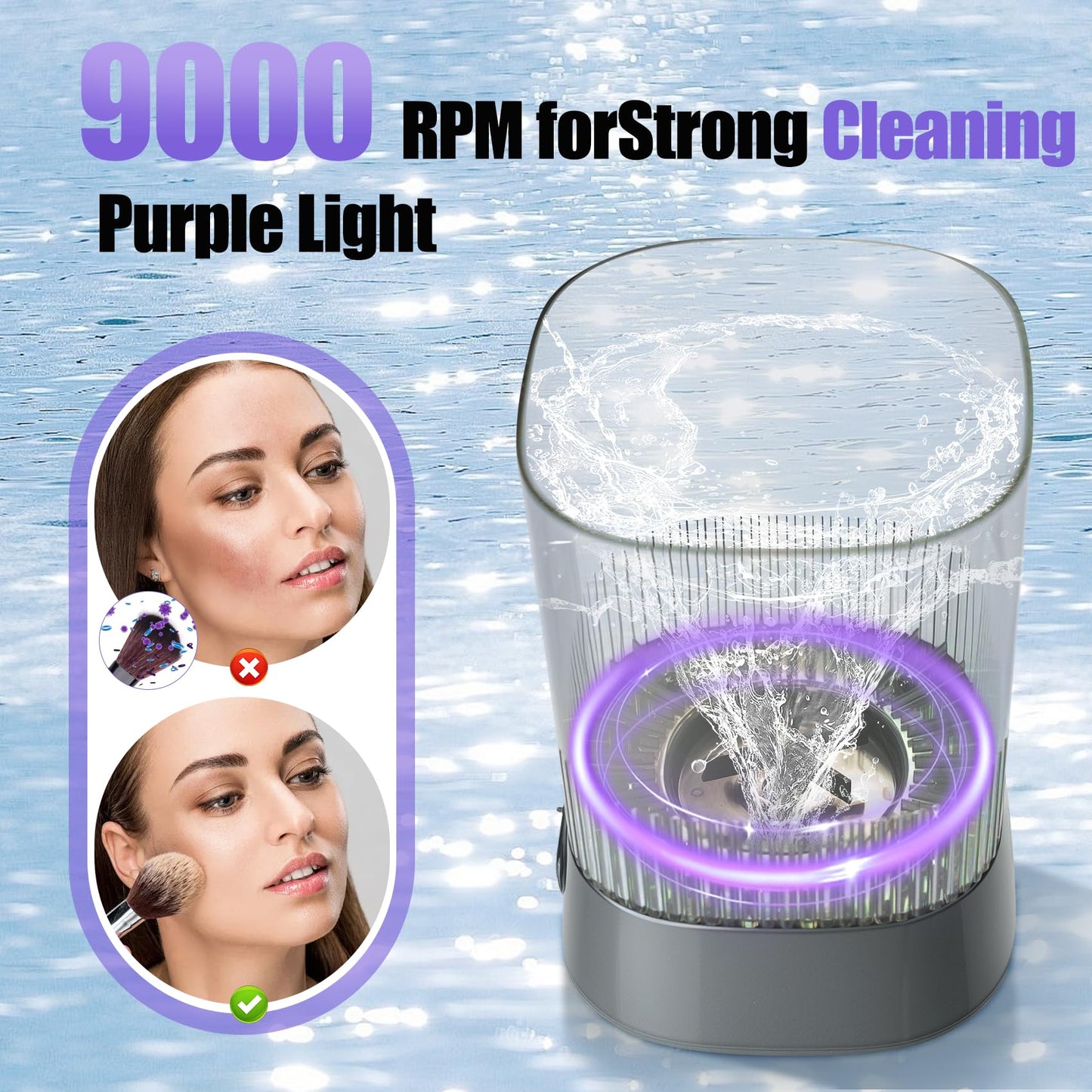 Makeup Brush Cleaner, Auto-Rotating Brush Cleaner for Deep Cleaning, Electric Makeup Brush Cleaner, One-Click Operation Automatic Spinning Cosmetic Brush Cleaner, Suitable for All of Makeup Brushes