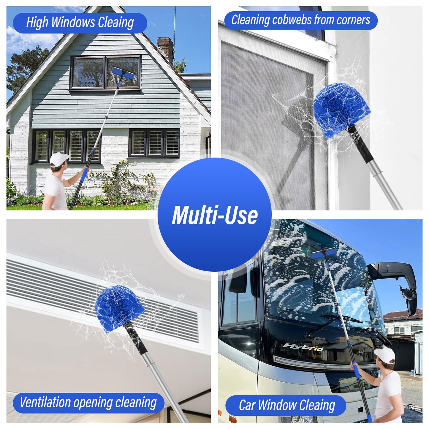 26FT High Window Washing Kit with Extension Pole, 2 in 1 Window Cleaning Squeegee Kit, Cobweb Duster with 5-20FT Telescoping Pole, High Reach Duster Kit for Outdoor, Indoor and Solar Panel Cleaning