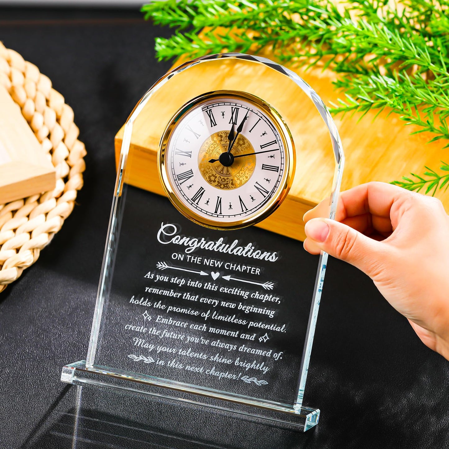 Movdyka Congratulations on Your Promotion Congrats on New Job Gifts for Women Men Coworker Crystal Clock Plaque Good Luck in New Chapter Farewell Appreciation Gift for Male Leader Employee Manager