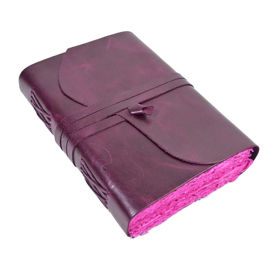 Vintage Purple Leather Journal - 200 Pages Pink Deckle Edge Rustic Paper - Unlined Pages Book of Shadows, Grimoire, Junk Scrapbook, Fantasy Medieval Gifts, Sketchbook (Mystical Purple, 9"x6")