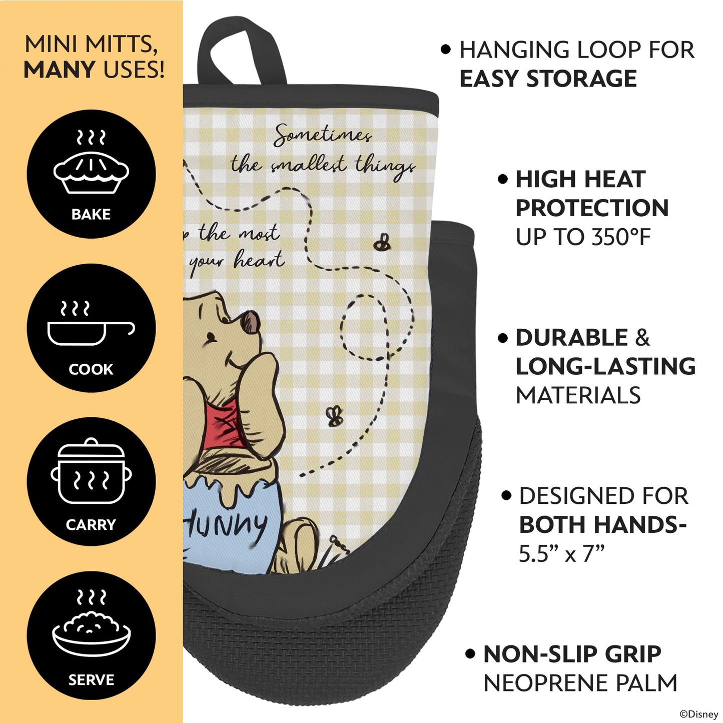 Disney Kitchen Towels & Oven Mitts Set – 4 Piece Bundle with 2 Cotton Dish Towels/Hand Towels & 2 Heat Resistant Mini Oven Mitts (Pot Holders) – Mickey, Stitch & Pooh (Winnie the Pooh)