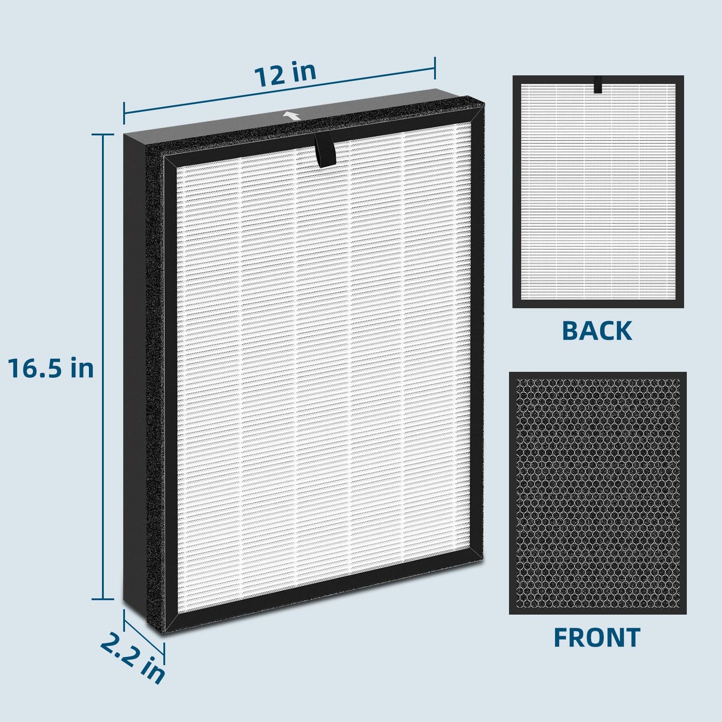 Katerelis 2 Pack 400 Replacement Filter Compatible with Puro 400 Air Filter, 3-in-1 Grade True HP-14 Air Filter with Activated Carbon Filter, Filters up to 99.97% of common household pollutants