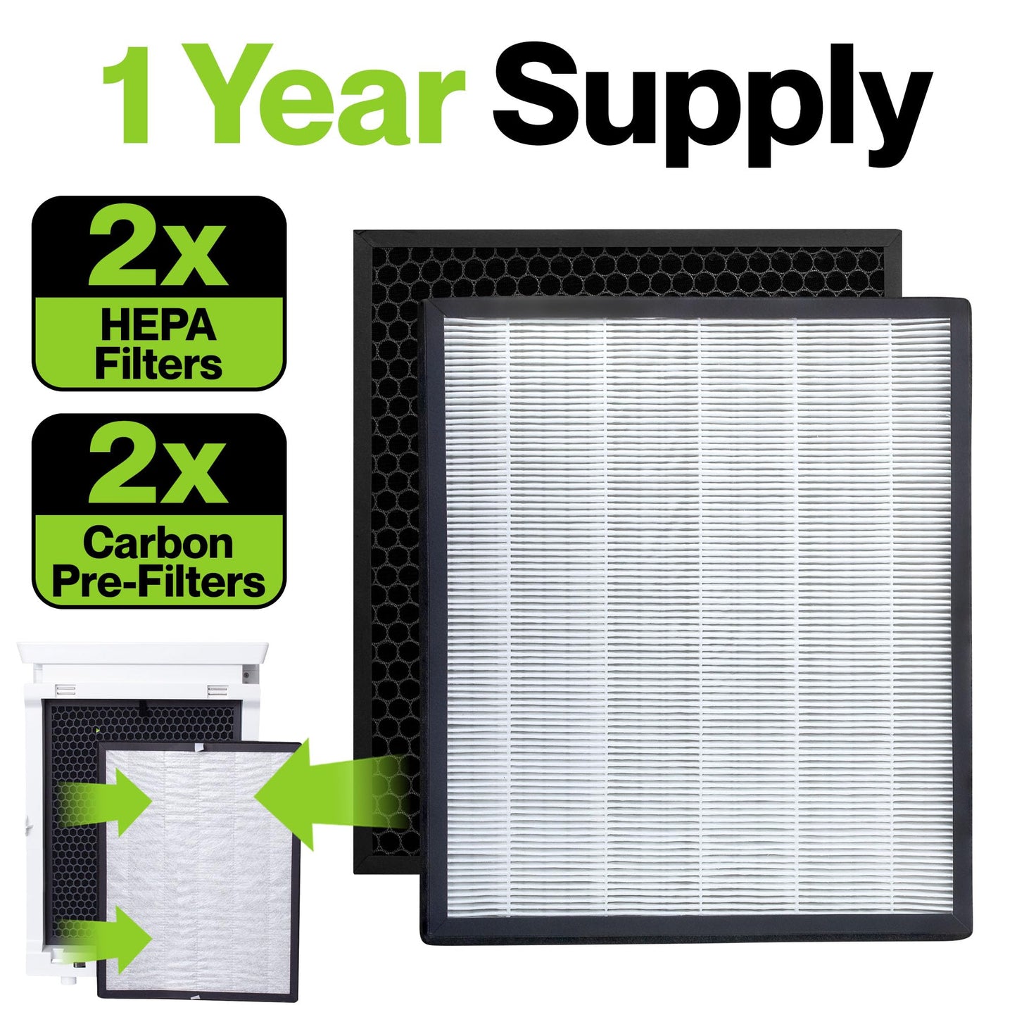 Durabasics Air Purifier Replacement Filter for Levoit Filter Replacement LV-PUR131, LV-PUR131S and LV-PUR131-RF | 2 HEPA & 2 Activated Carbon Pre-Filters