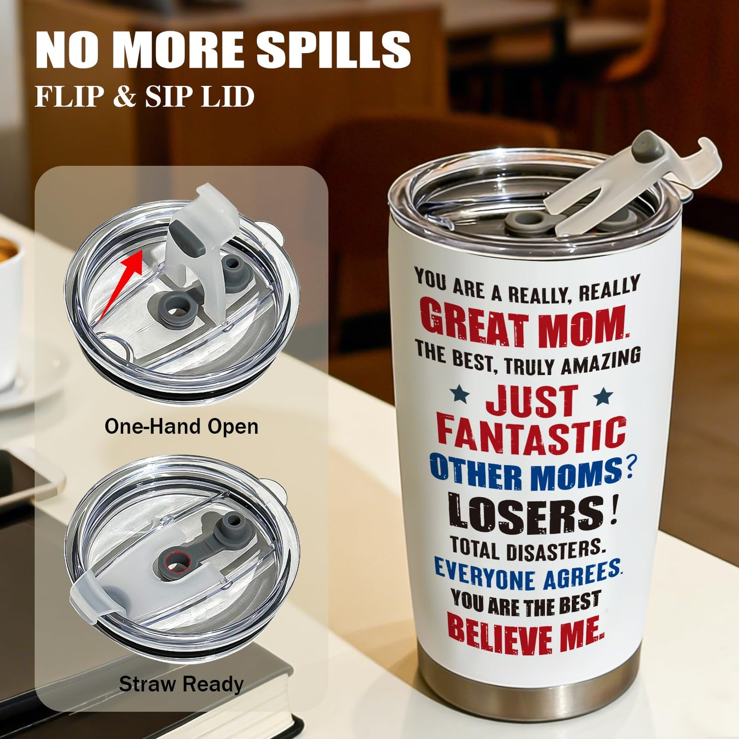 Roosyo Mothers Day Gifts for Moms – 20 Oz White Stainless Steel Tumbler – Perfect for Anniversary, Birthday or Mother’s Day – Thoughtful and Practical Gift Ideas for Her Mom Wife from Daughter or Son