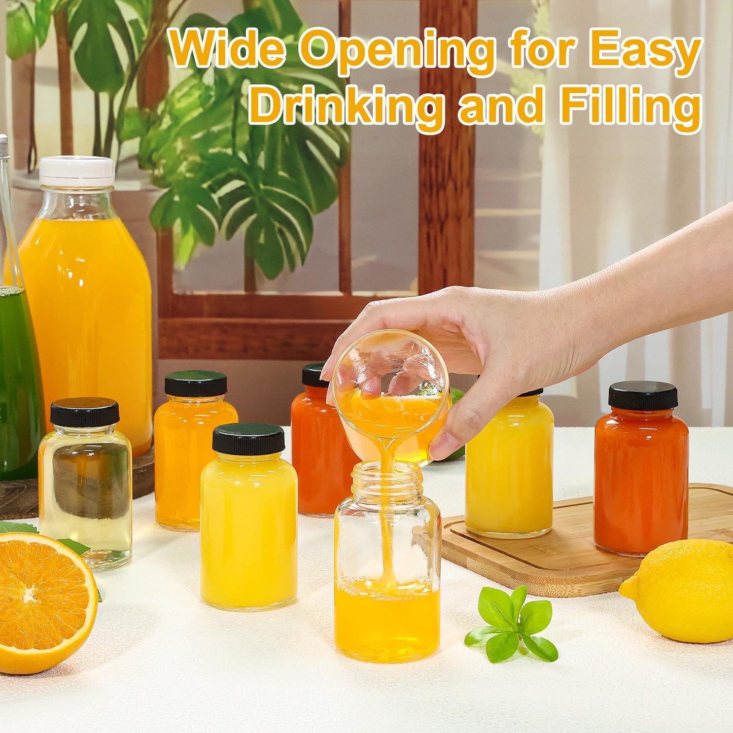 KEYWING 24 Pack 4oz Juice Shot Bottles with Caps- Small Glass Jars for Ginger，Wellness Shots,Whiskey - Travel mini Reusable Wide Mouth Clear bottles- Leakproof, Dishwasher Safe.