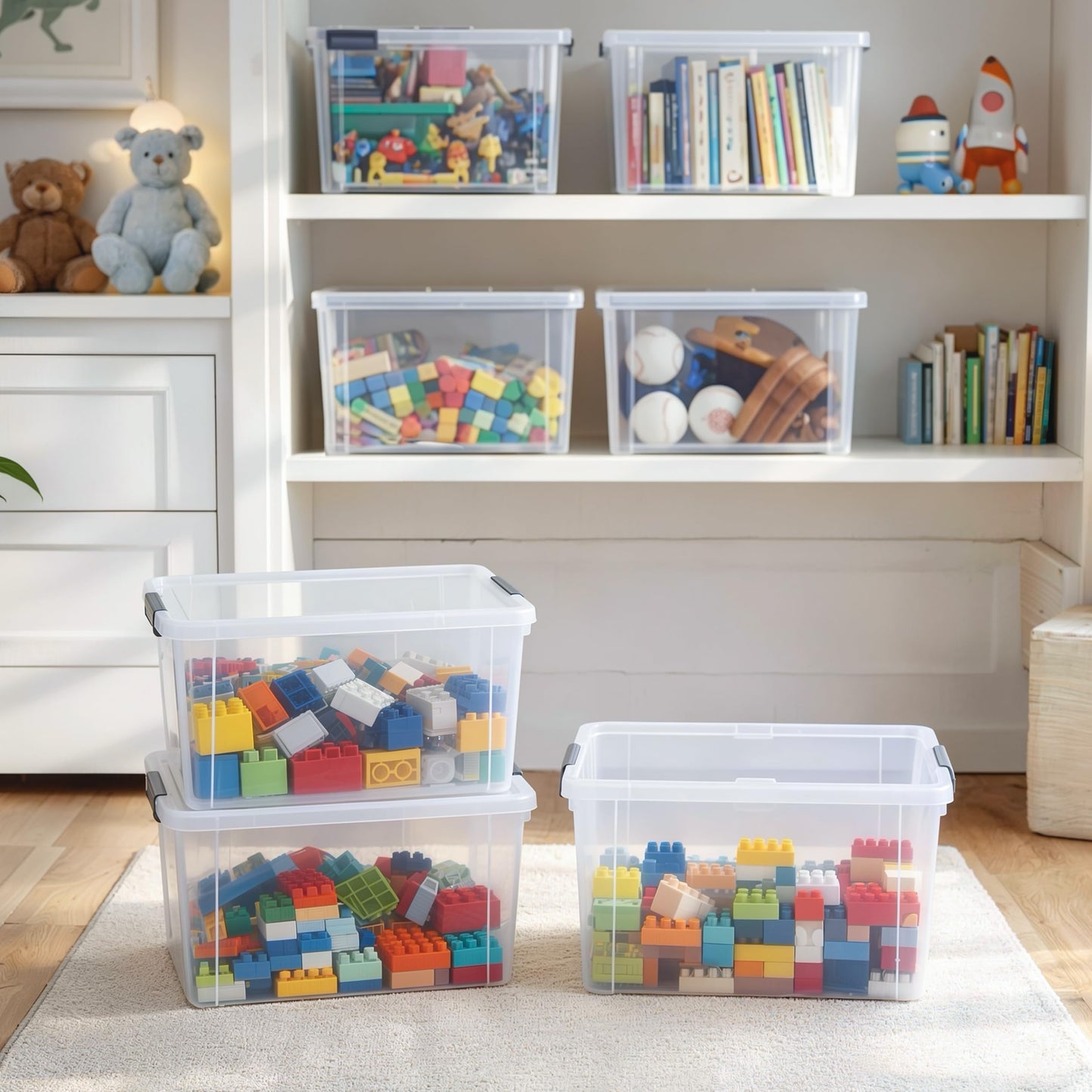 Citylife 7.8 QT 6 Pack Small Storage Bins Plastic Storage Container Stackable Box with Lids for Organizing, Clear White